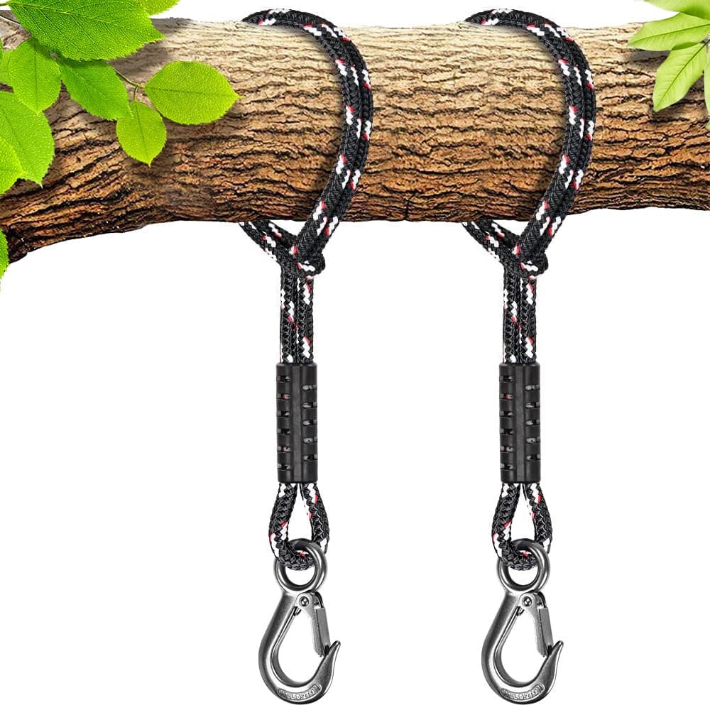 BeneLabel 2 Pcs Tree Swing Rope, 19 inch, Hammock Tree Swing Hanging Strap, Heavy Duty Hook, for Indoor Outdoor Swing Hammock Playground Set Accessories, Black
