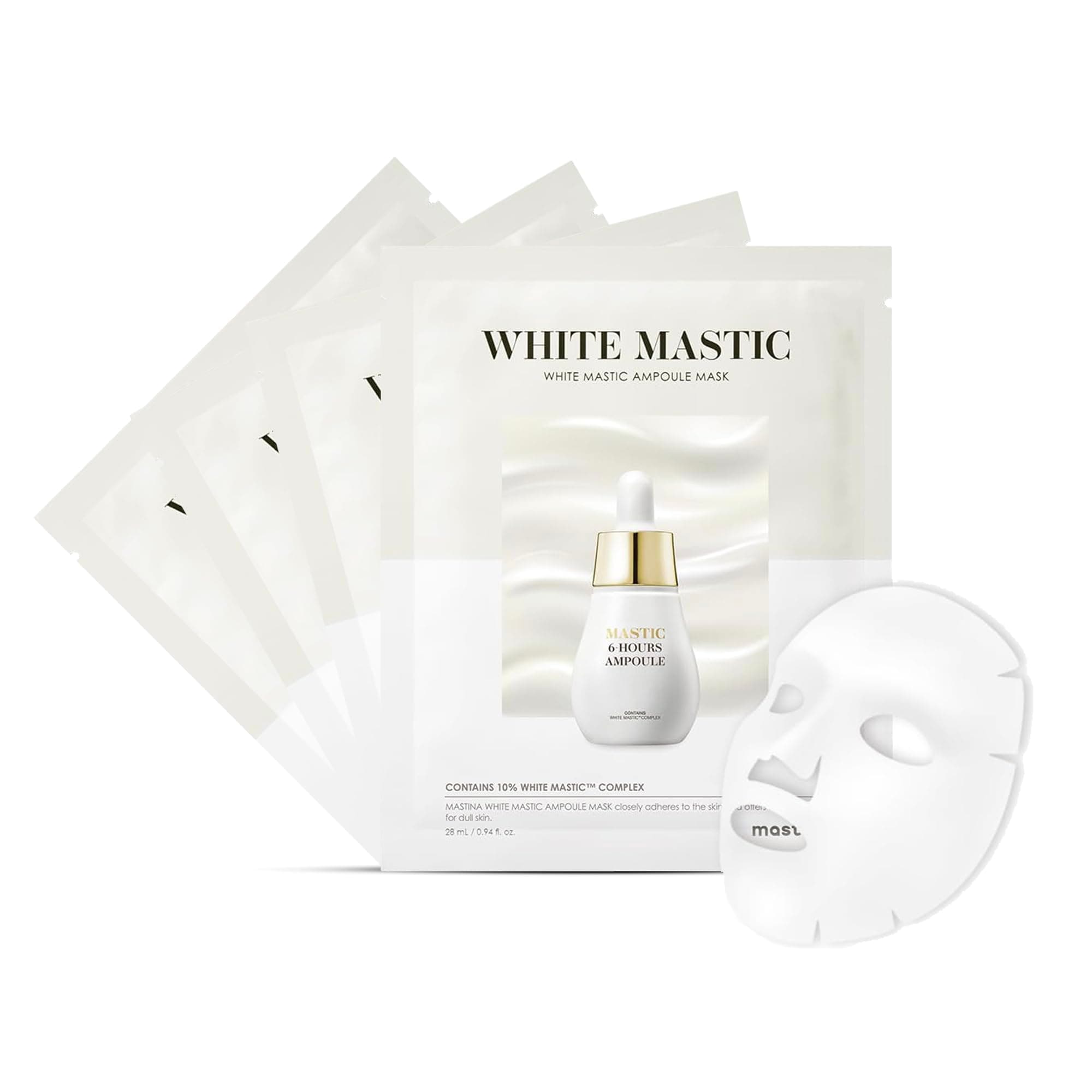 - MASTINA White Mastic Ampoule Sheet Mask – 4 Sheets, Fermented Mastic Gum & Niacinamide Essence, Brightening and Deep Hydration Korean Facial Mask