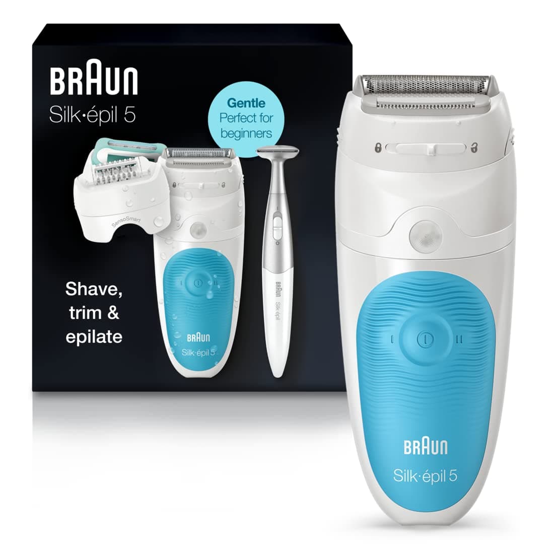Braun Epilator Silk-épil 5 5-810, Hair Removal Device, Epilator for Women, Shaver & Bikini Trimmer, Cordless, Rechargeable, Wet & Dry, Holiday Gifts for Women