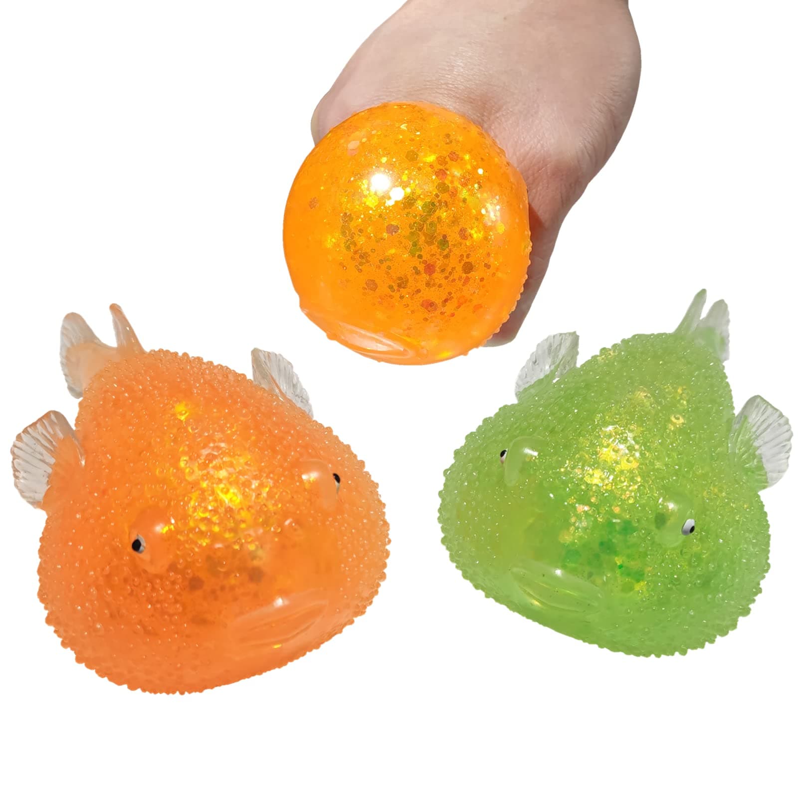 2pack Emulation Glitter Puffer Fish Squeeze Toy Stress Balls Squishy ,Stress Relief Fidget Toys Kids Party Favors