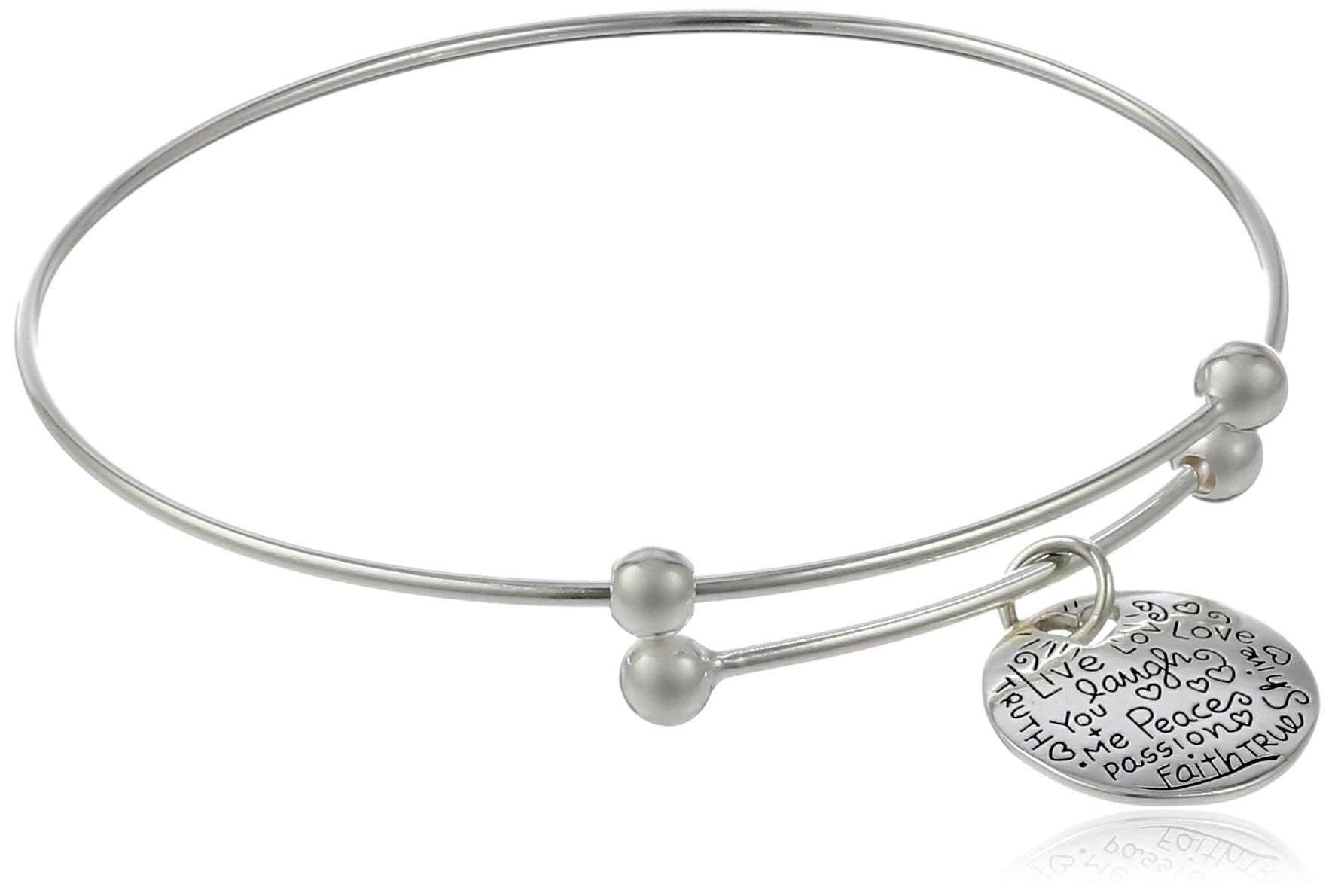 Sterling Silver Adjustable "Live Laugh Love" Graffiti Charm Bangle Bracelet