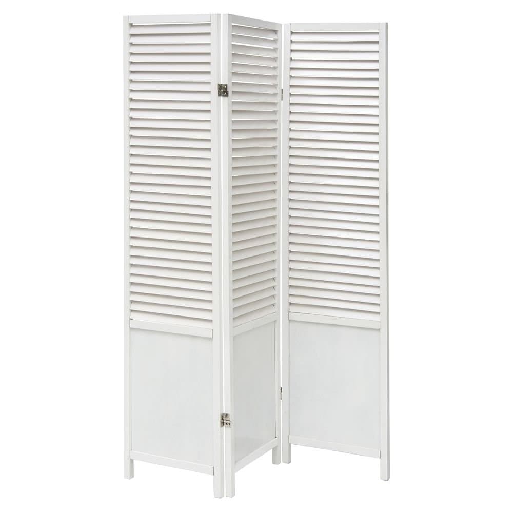 HUBERT Floor Screen Room Divider White Wood 3-Panel Slatted - 52" L x 1" D x 69" H