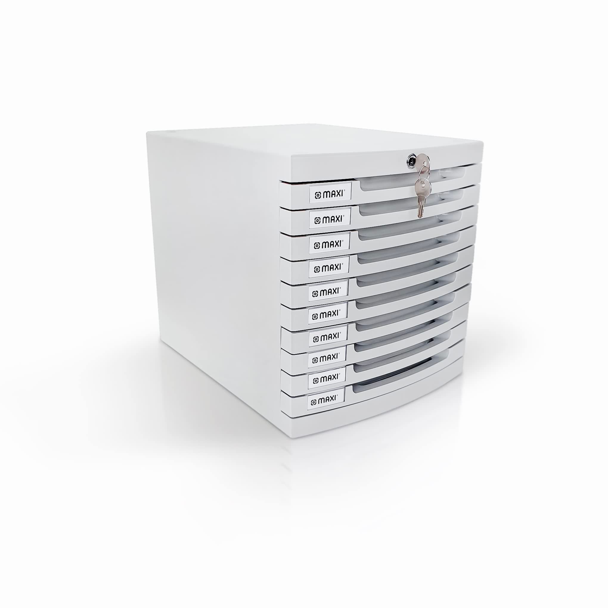 MAXI Plastic Storage 10 Drawer With Lock, office file cabinets Filing for Home Drawers Flat Cabinet, Lockable Hold GREY MX-PS10