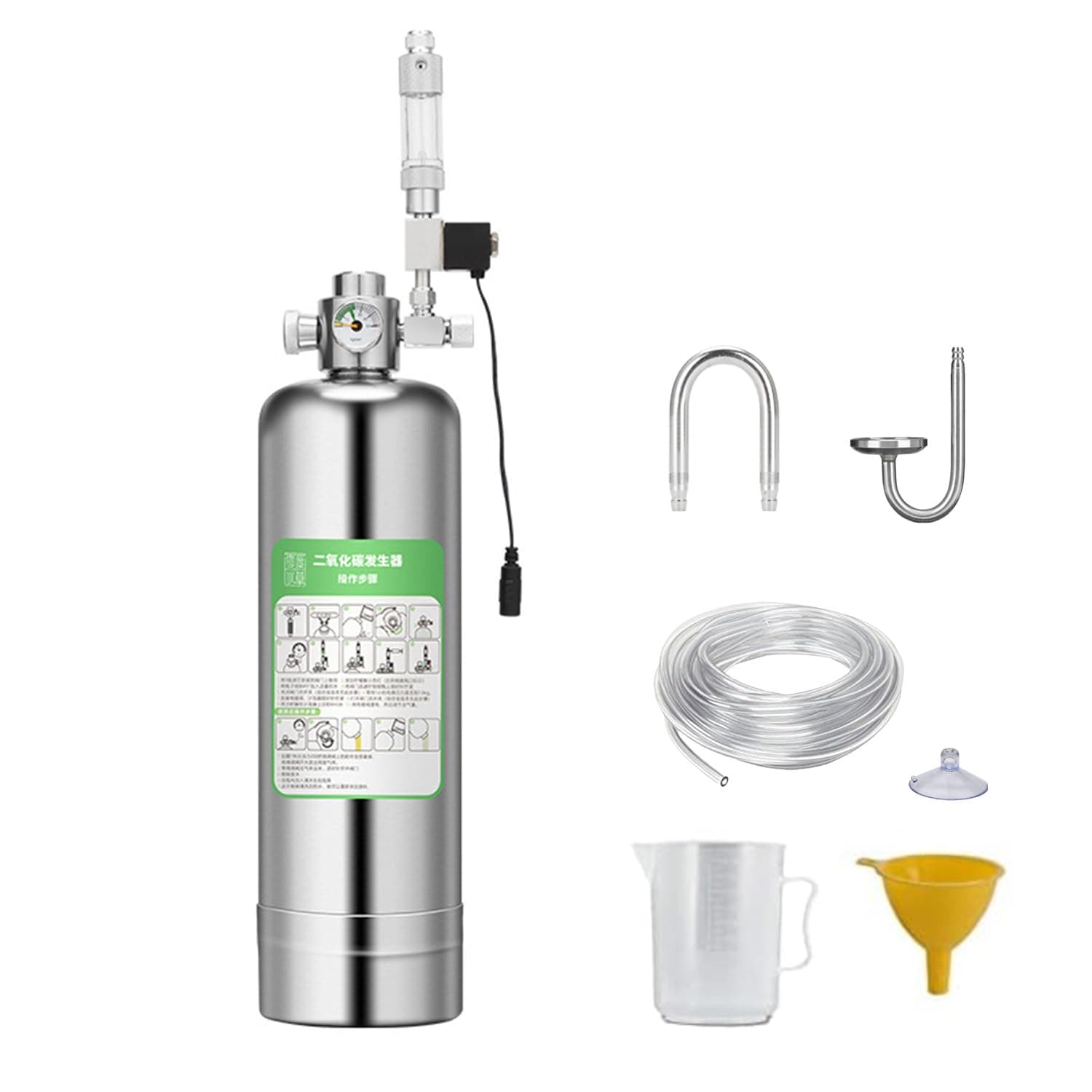 2L Aquarium CO2 Generator System Carbon Dioxide Reactor Kit with Regulator And Needle Valve For Aquatic Tank
