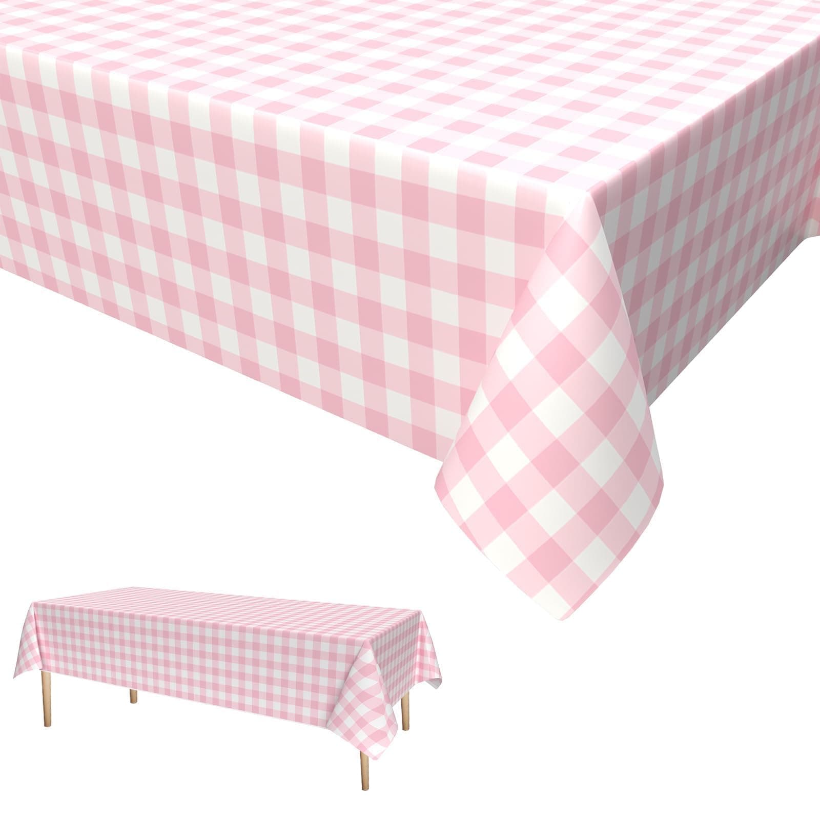 Pink White Checkered Table Cloth,Gingham Party Table Cover Disposable Waterproof Table Cloth Decorations for Picnic Banquet Birthday Tea Party Decorations 137 x 274cm