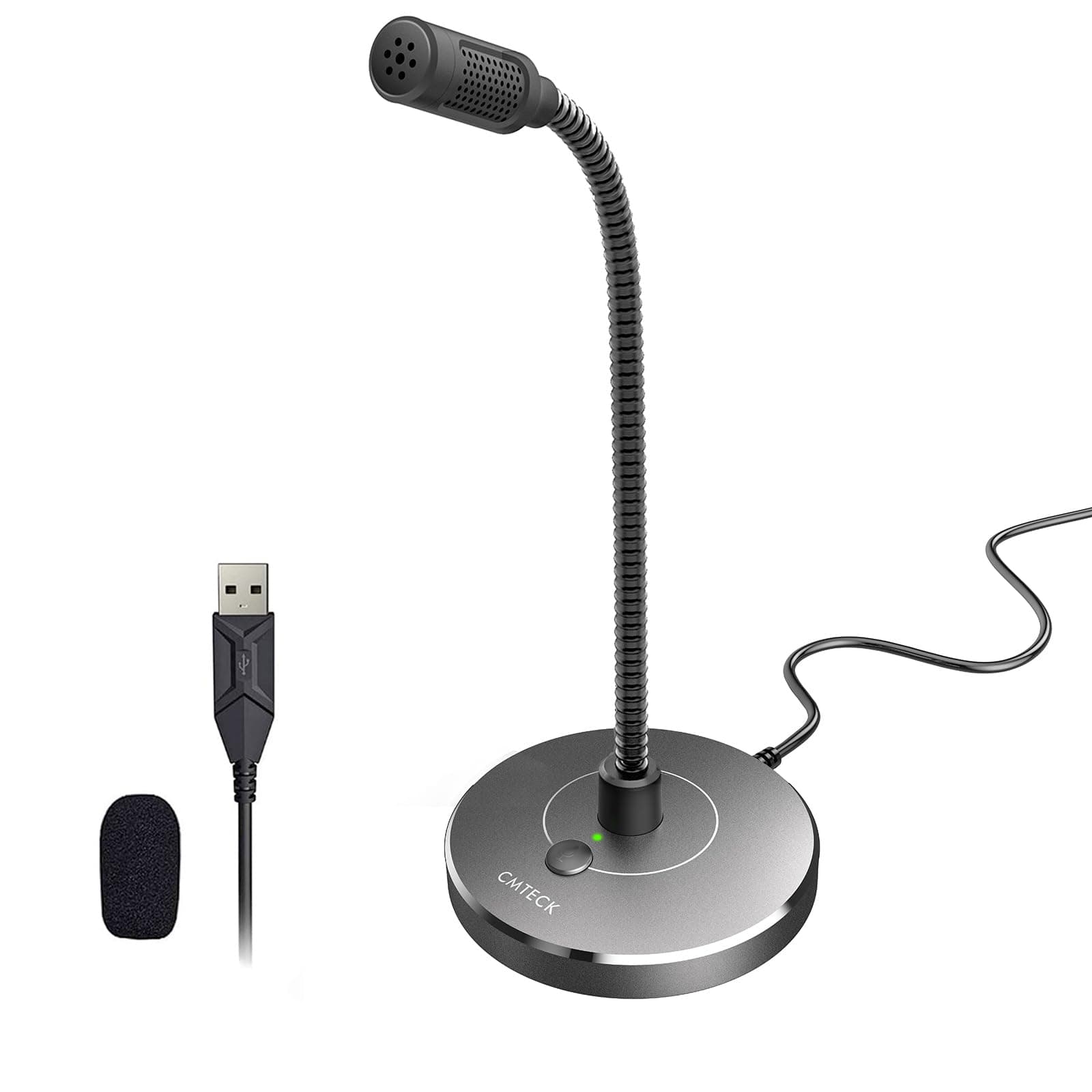USB Computer Microphone G009, Noise-Cancelling Recording Desktop Mic for PC/Laptop for Online Chatting, Home Studio, Podcasting, Gaming, Skype, YouTube with Mute Function(Windows/Mac) (Gray)