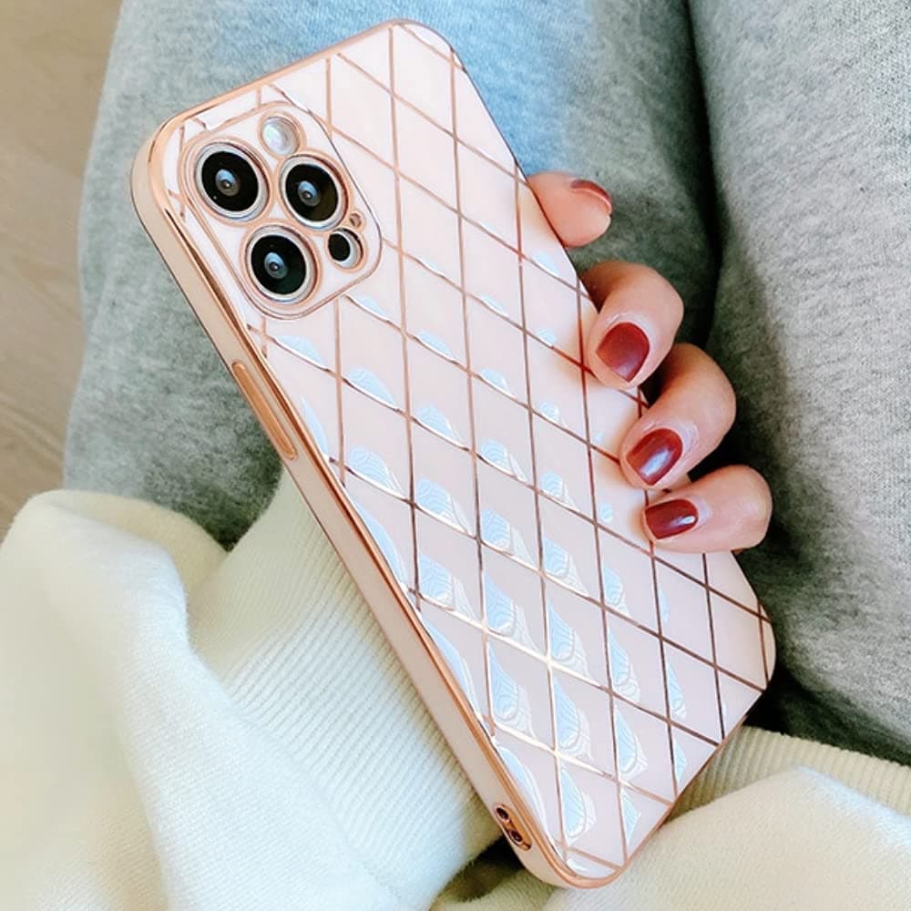 OWMiPhone 13 Pro Case Silicone [Quilted Designer Back] Shockproof Gold Edging Luxury Girls Women [Camera Lens Protective] Phone Cover Compatible for iPhone 13 Pro (Baby Pink)