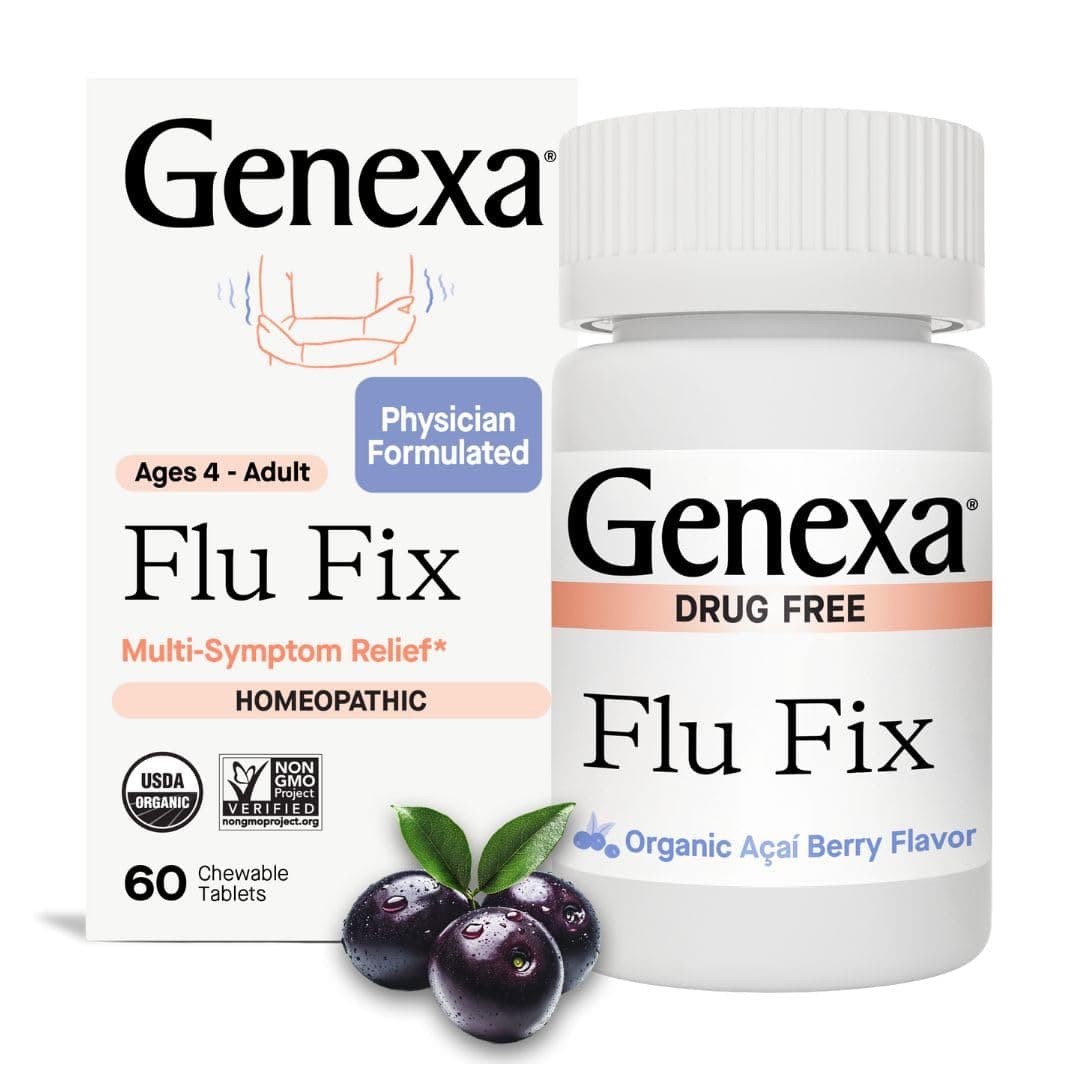 Genexa Flu Fix - 60 Tablets - Multi-Symptom Flu Remedy - Organic, Gluten Free & Non-GMO - Homeopathic Remedies