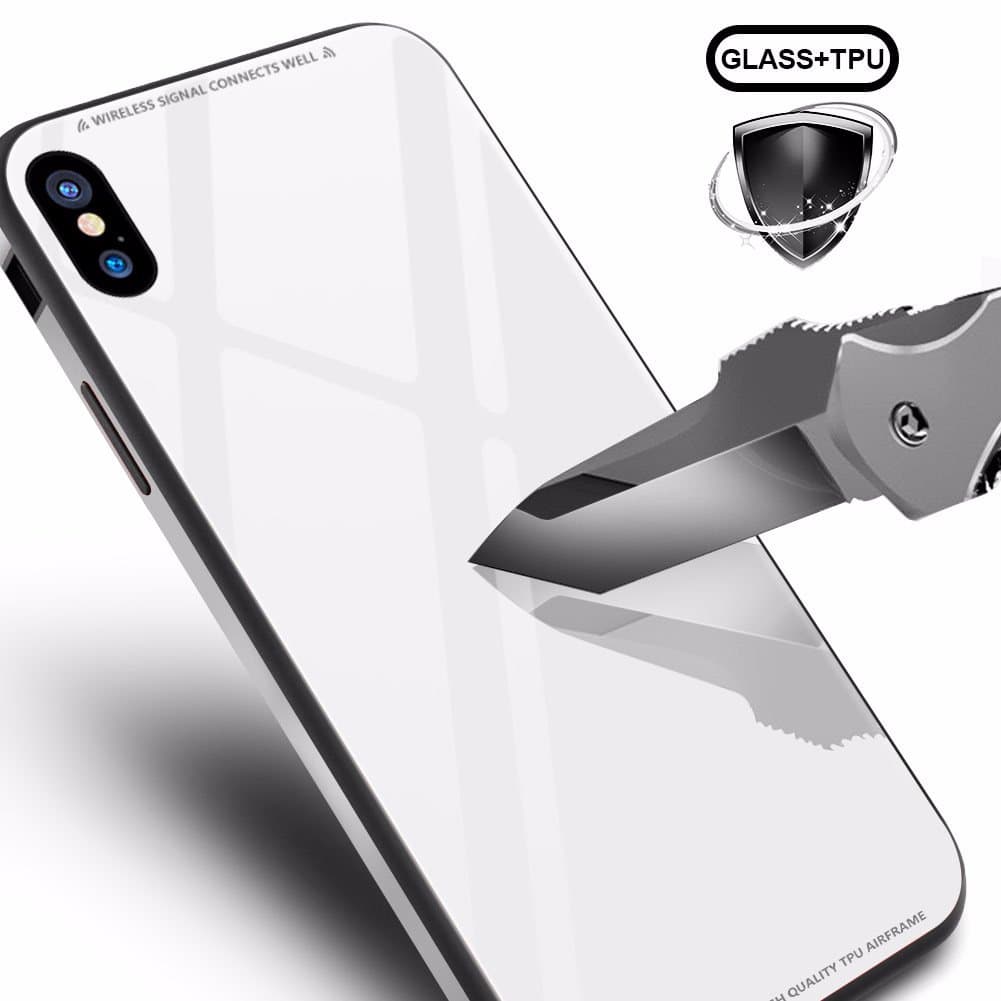 Case iPhone X, Apple Tempered Glass Cases with Metal Frame Bumper Soft Silicone Anti-Scratch Back Cover Case for iphone x - White