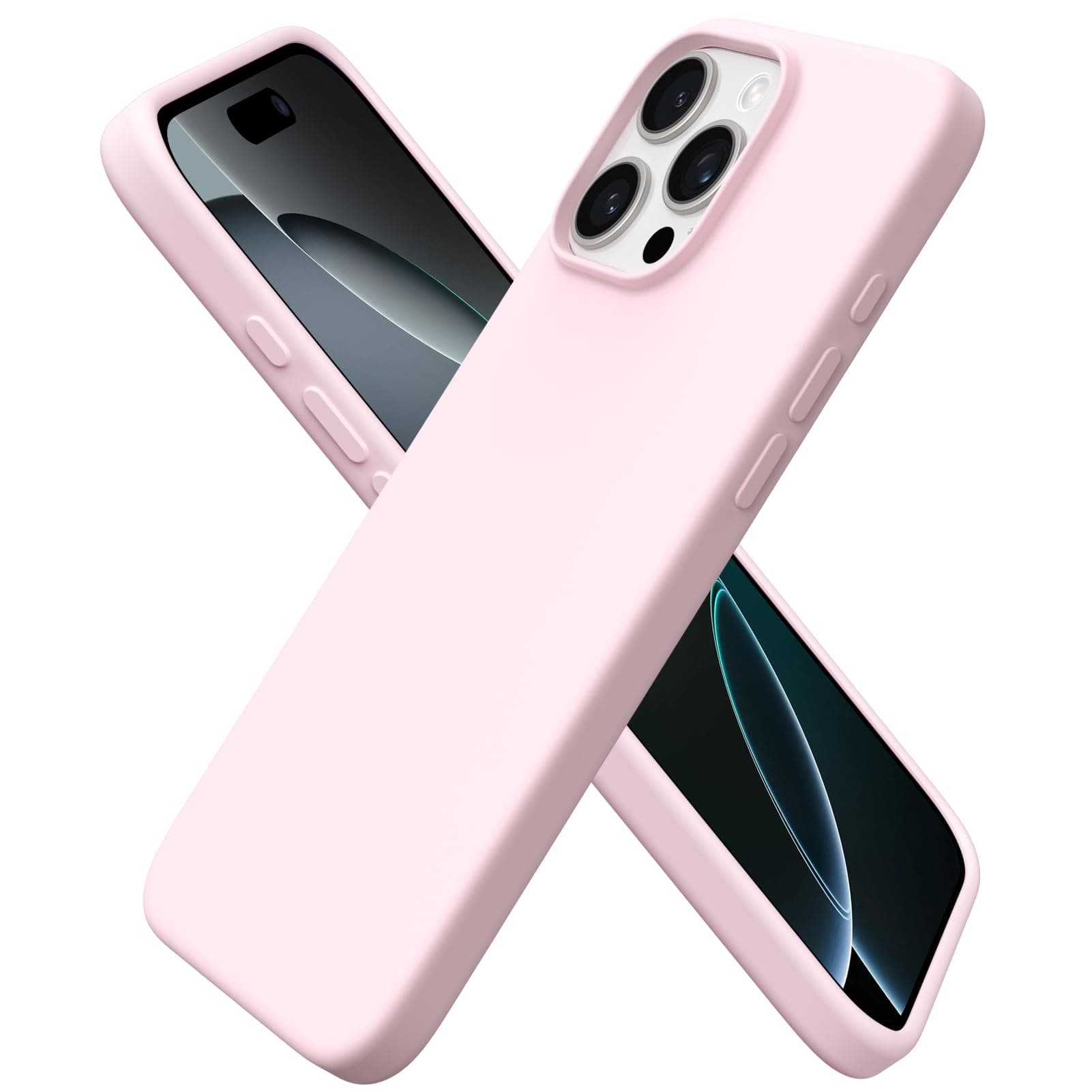 ORNARTO Compatible with iPhone 16 Pro Max Case 6.9", Slim Liquid Silicone 3 Layers Soft Gel Rubber Shockproof Protective Cover with Anti-Scratch Microfiber Lining-Chalk Pink