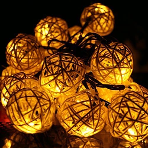 20 LED Rattan Ball String Light Solar Powered Warm White Outdoor Lights for Christmas, Wedding, Party