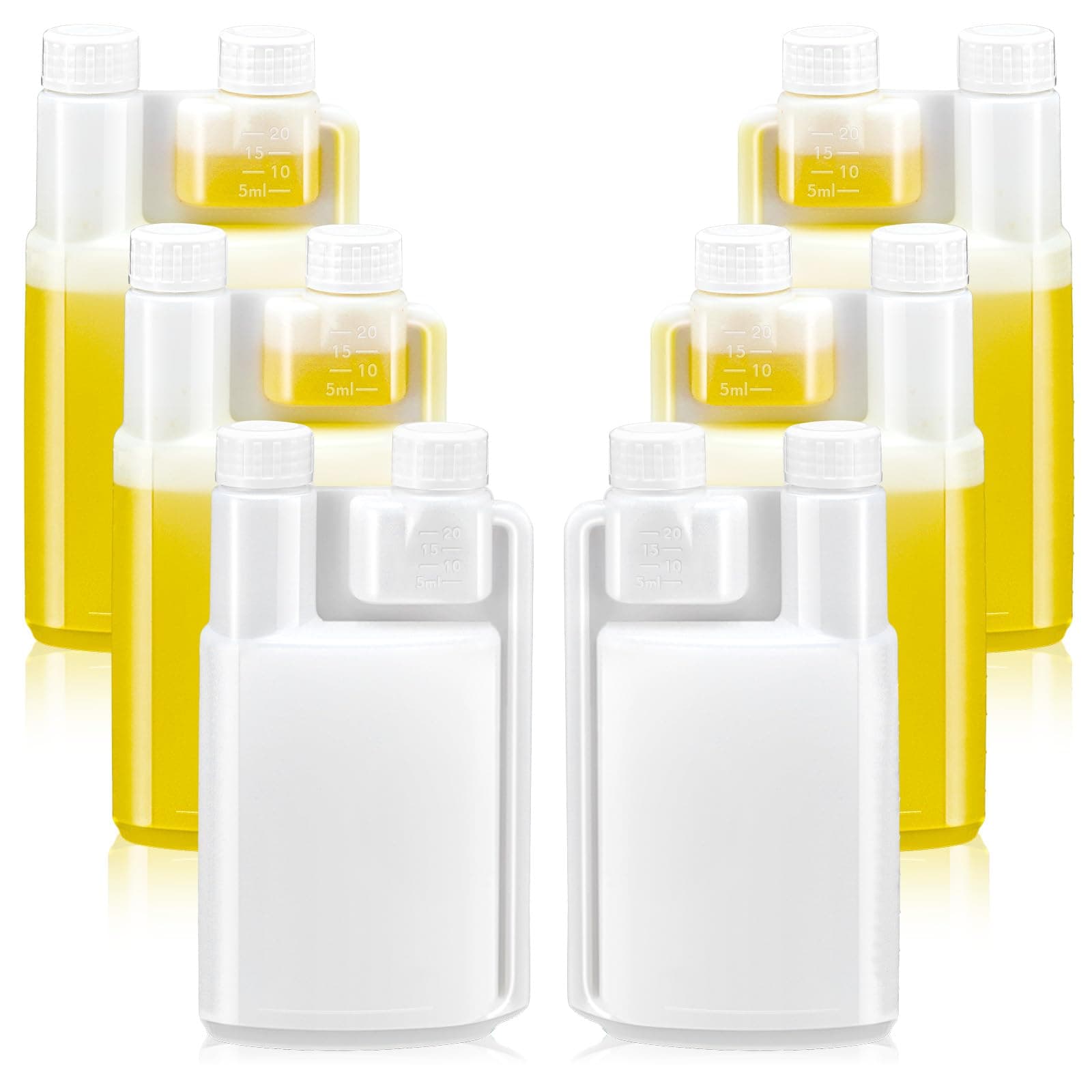 Baderke 6 Pcs 8.5oz Plastic Liquor Flask Small Flasks with Built in 0.5oz Shot Glass Chamber Dispenser with Caps Plastic Flask for Liquor to Store and Pour for Concerts Travel Party Events