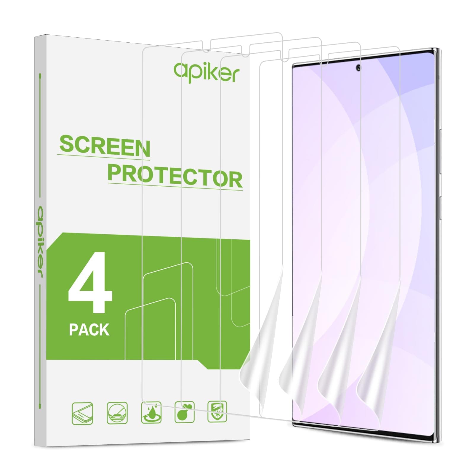 apiker 4 Pack Screen Protector Compatible with Samsung Galaxy Note 10 Plus/Note 10 pro, Soft TPU Film Support Fingerprint Sensor, High Touch Sensitivity, Full Coverage