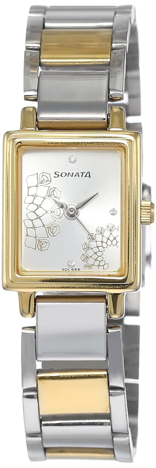 Sonata Quartz Analog Silver Dial Two Toned Silver and Gold Stainless Steel Strap Watch for Women - NT8080BM01