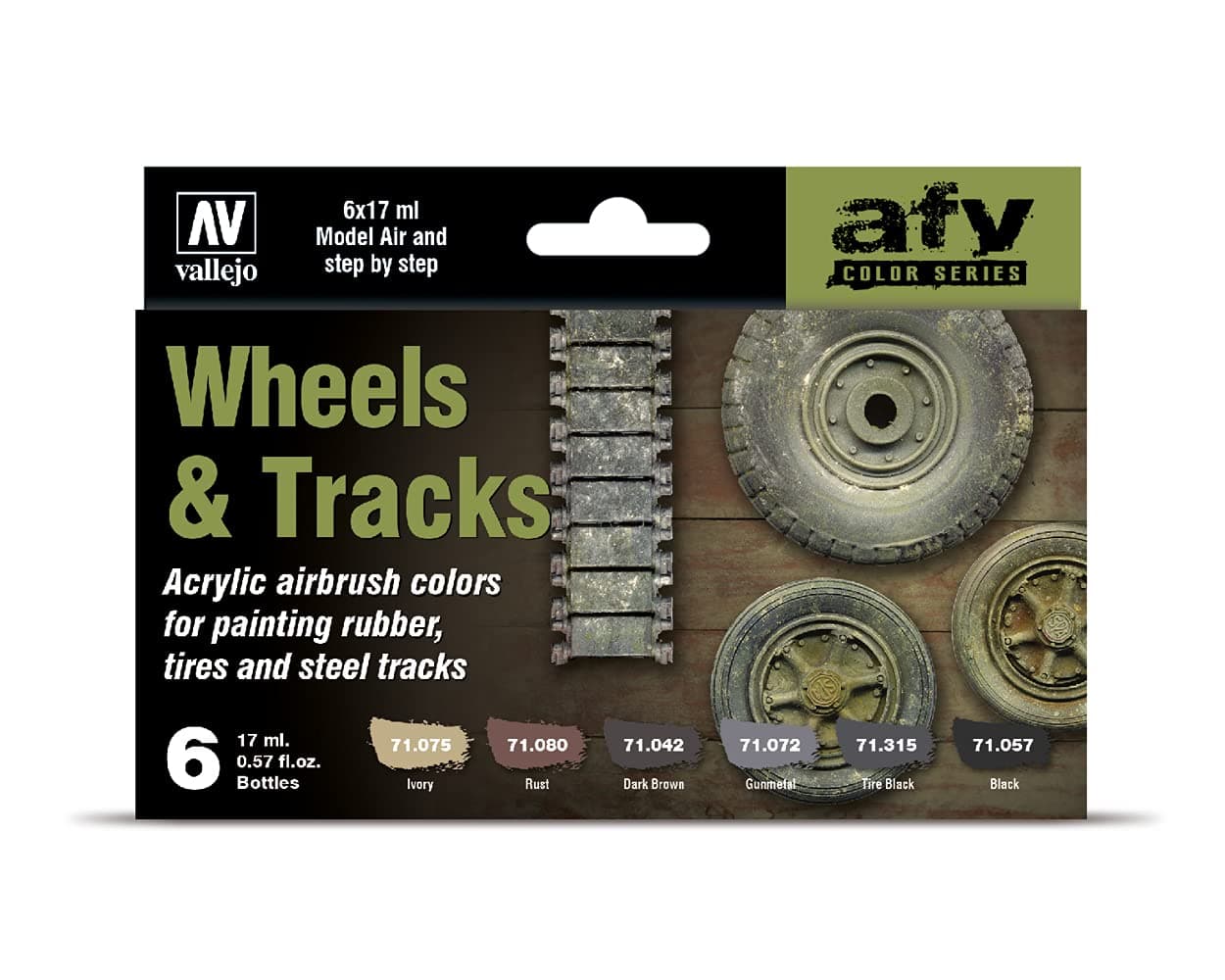 Vallejo Wheels and Tracks Model Air Set, 17 ml (Pack of 6)