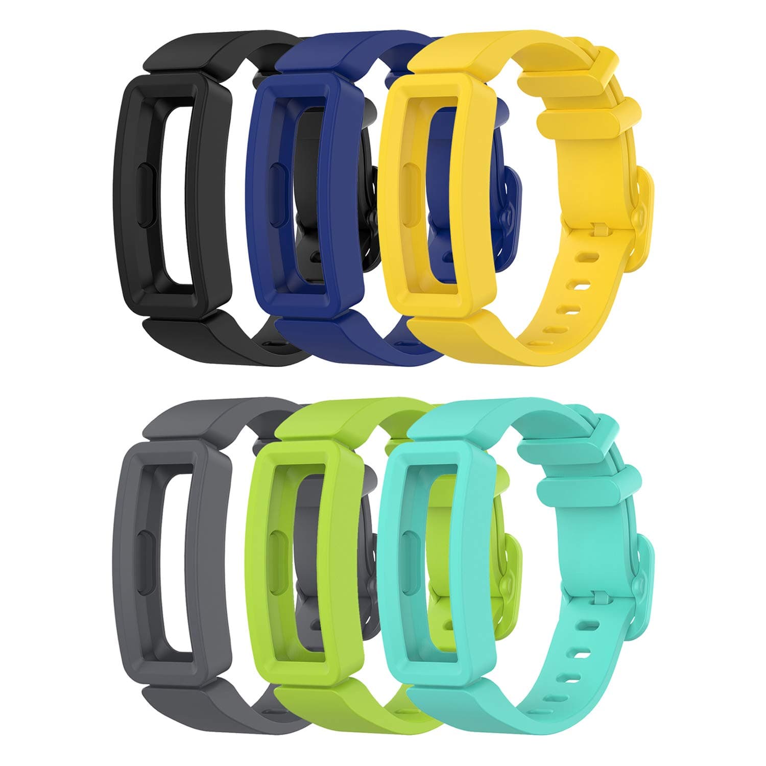 6-Pack Bands Compatible with Fitbit Ace 2 Strap for Kids (Black, Night Sky, Neon Yellow, Gray, Green, Teal)