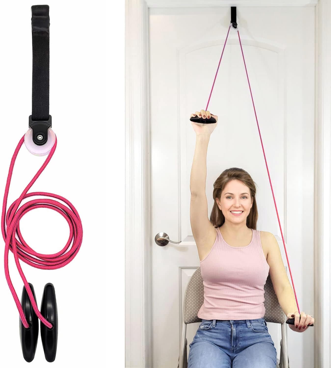 LiftAid Shoulder Pulley for Physical Therapy with Exercise Guide - Improves Shoulder Strength & Range of Motion - Reduces Pain, Helps in Muscle Recovery - Physical Therapy Equipment (Pink)