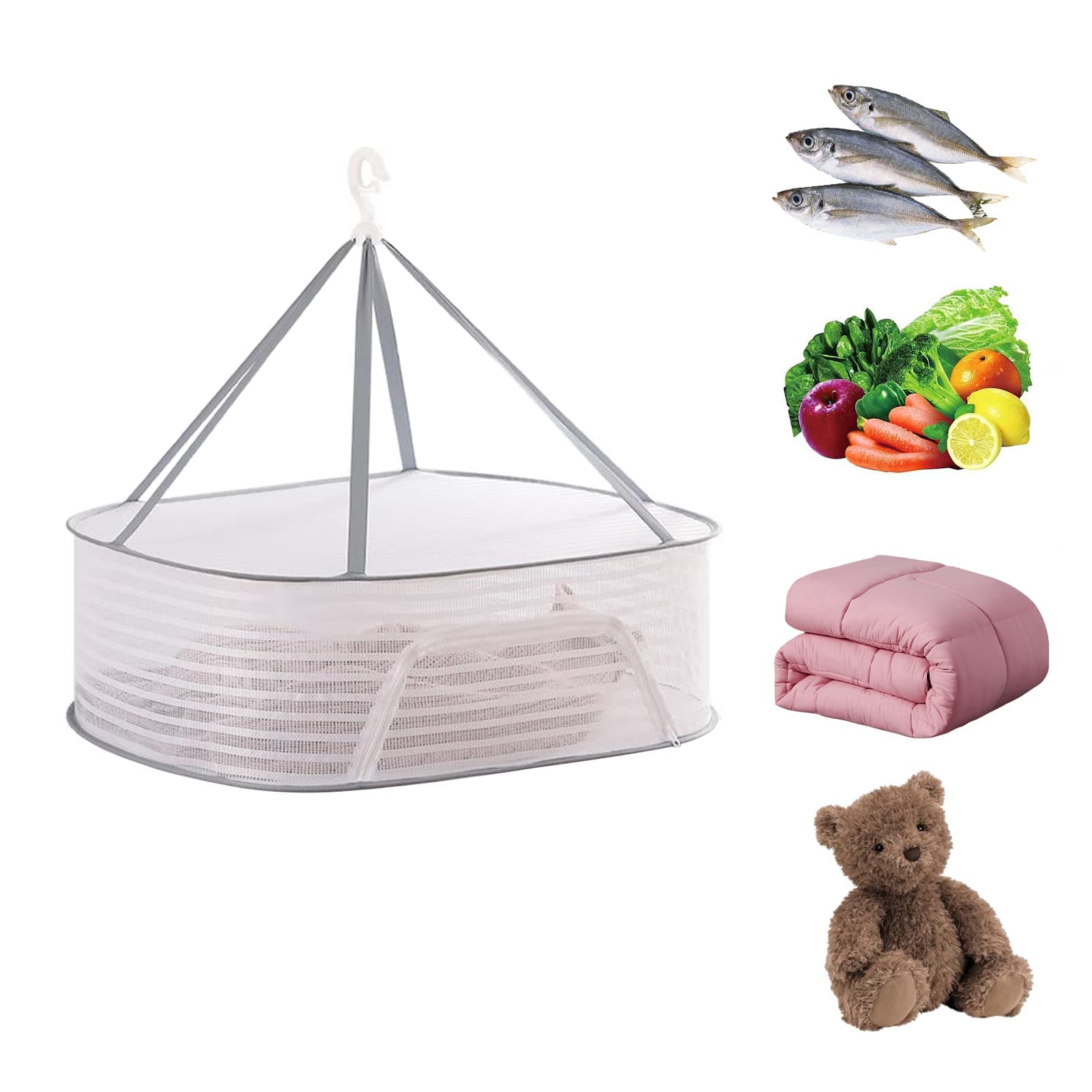 Occuwzz Food Dryer,Foldable Mesh Basket Dryer Net,Herb Drying Rack,Food Dehydrator,Hanging Drying Net for Drying Herbs,Fruits,Vegetables,Fish (1 tier)