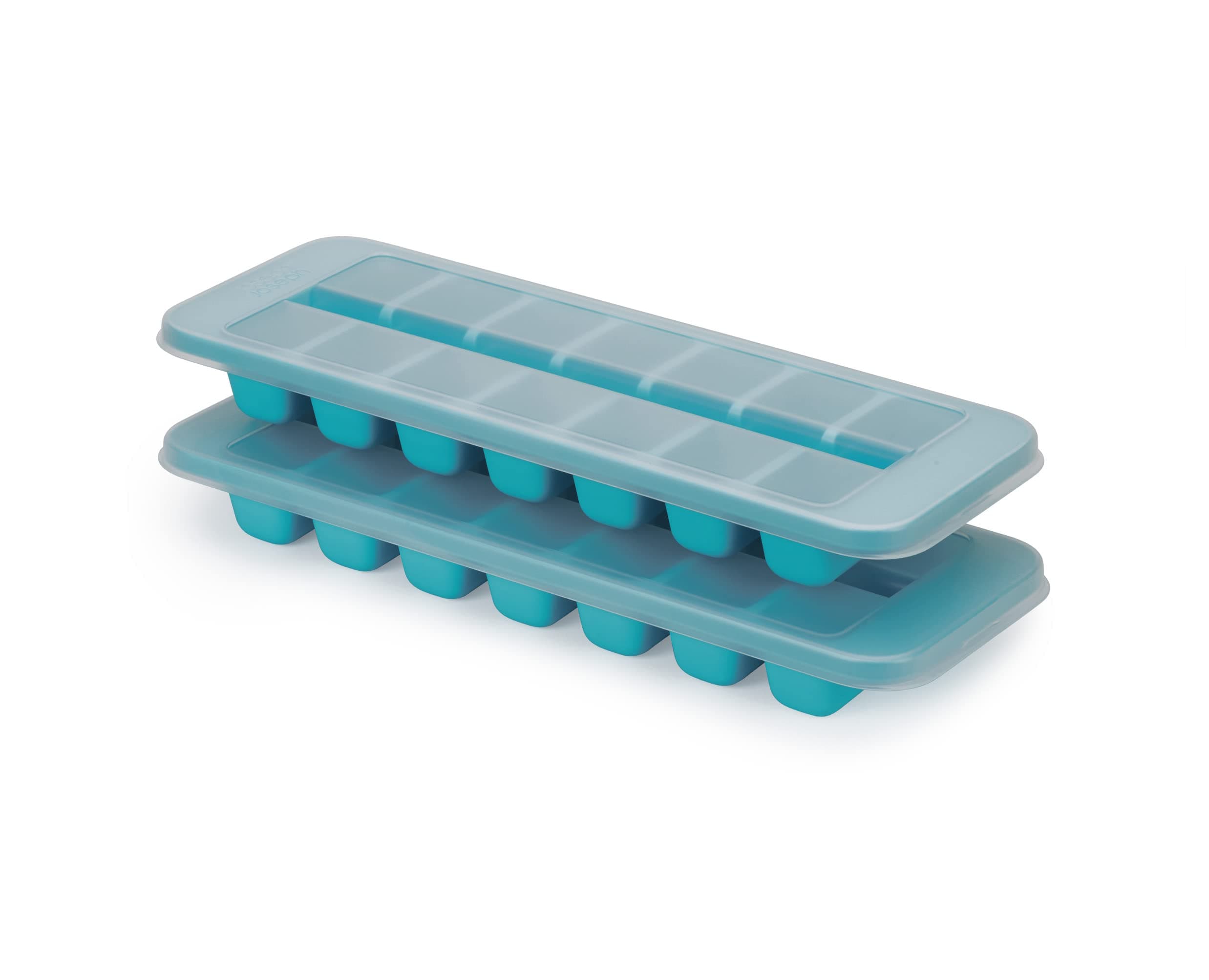 Joseph Joseph Flow - Easy-fill Ice-cube Tray with Lid, Stackable, Large 14 cube capacity (2-pack), Blue