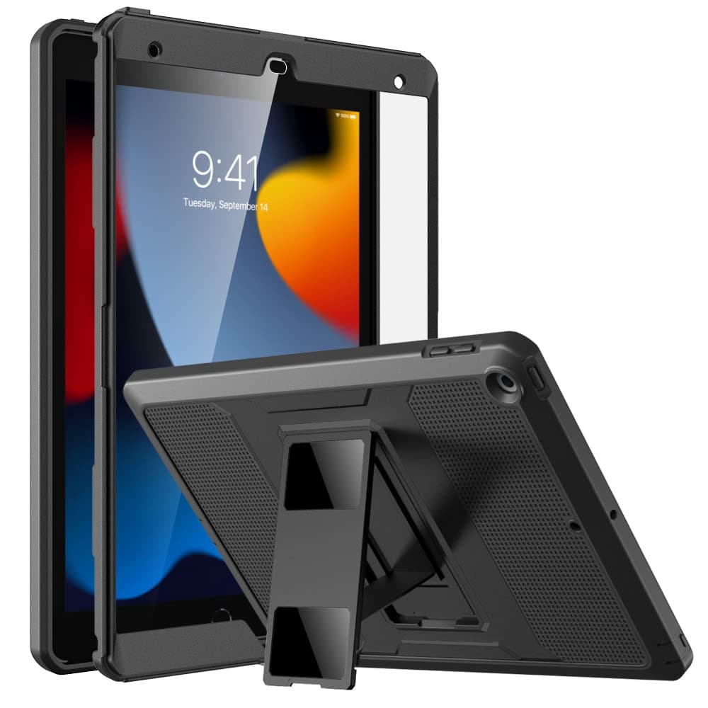 MoKo for iPad 10.2 Inch Case for iPad 9th Generation 2021/ iPad 8th Generation 2020/iPad 7th Generation 2019,[Heavy Duty] Shockproof Full Body Protective Cover with Built-in Screen Protector, Black