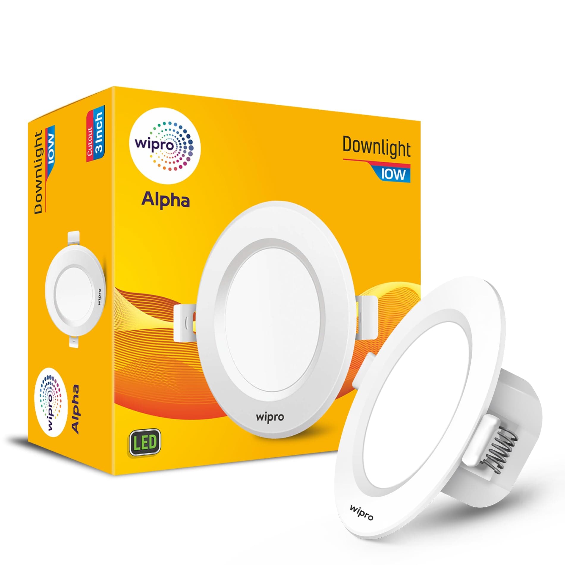 - wipro Polycarbonate Alpha 10W Round Downlight Junction Box|Cool Day White (6500K)|Glare-Free Design |Recessed Down Light for False Ceiling|Cutout ? 3 Inch|Pack of 1