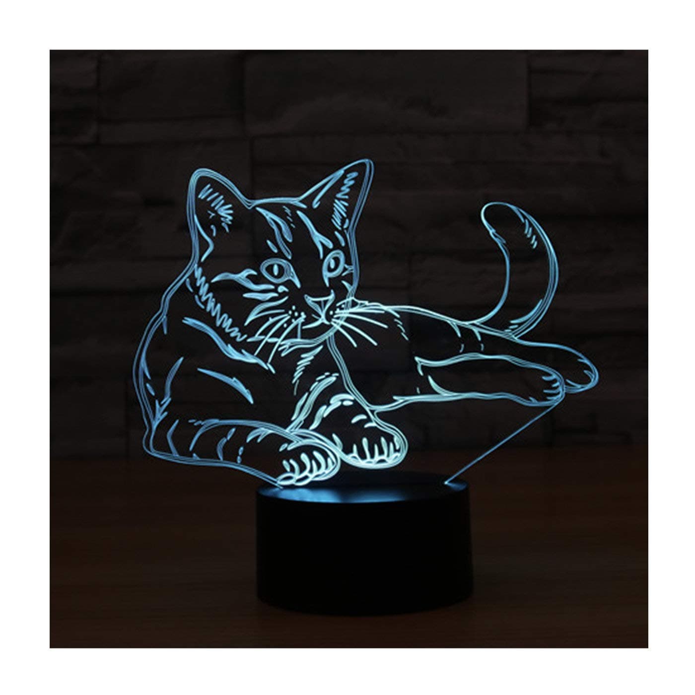 3D LED Illusion Lamp Night Light, EASEHOME Optical Bedside Table Night Lights Illuminating Kids Lamp 7 Colour Changing Touch Button 1.5M USB Cable Decoration Desk Lamps, Cat