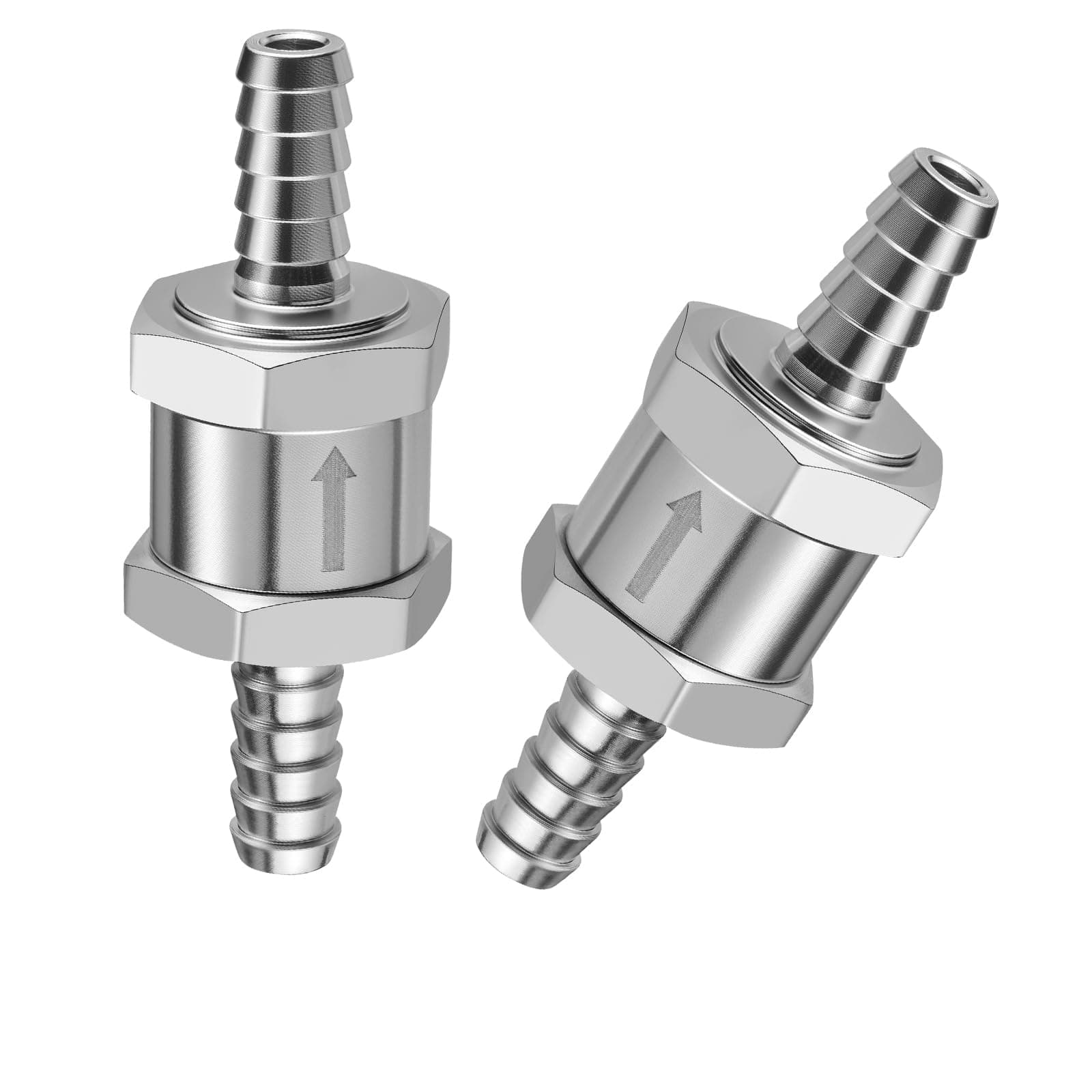 EVIL ENERGY 1/4" Fuel Check Valve One Way Inline Non Return Diesel Gasoline Silver (6mm OD,2PCS)