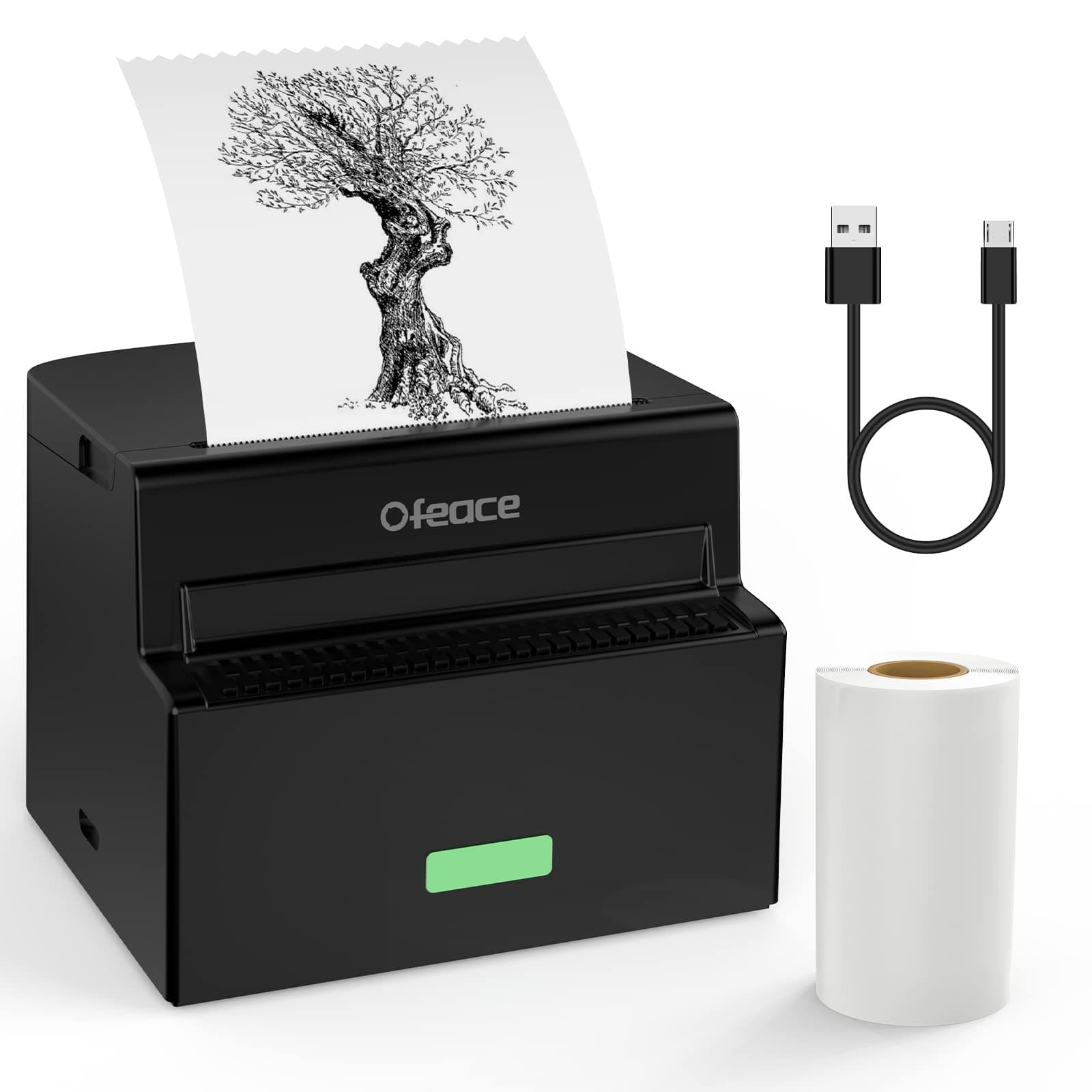Ofeace Sticker Printer, Mini Printer Portable Thermal Printer Inkless Pocket Printer Bluetooth Photo Printer for Learning Assistance, Study Notes, Journal, Fun, Work (Black) (Black)