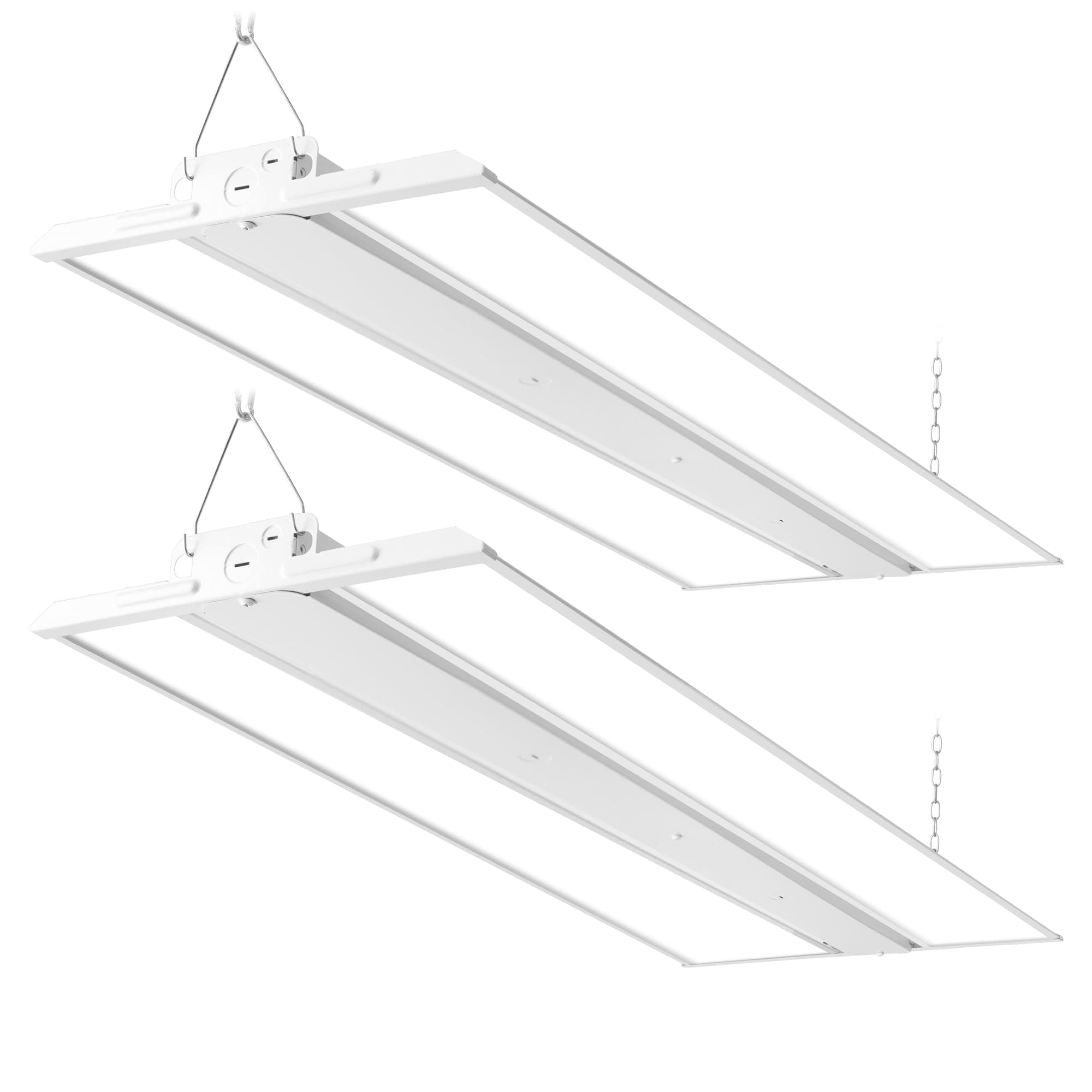 - 2 Pack 4FT 250W LED Linear High Bay Shop Light, 33750lm 135LM/W, 120-277V, 0-10V Dim, 5000K Daylight Linear Hanging Light for Warehouse Workshops