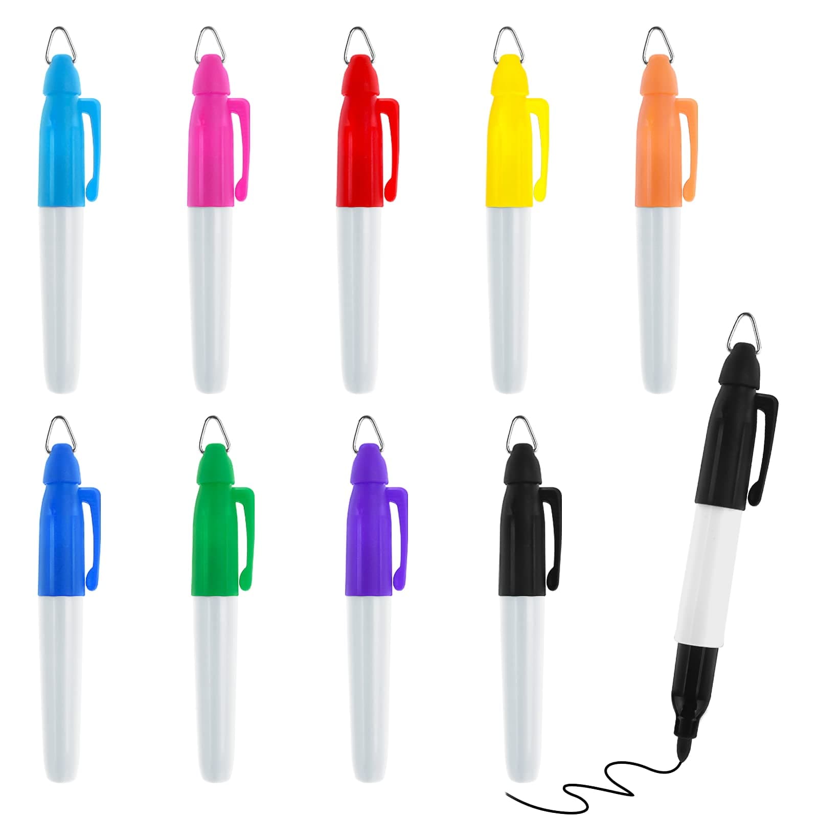 Mini Permanent Markers with Golf Keychain Clips, 9 Pcs Assorted Colors Mini Markers Golf Ball Marker Pen Point Markers for Nurses Badge Office Scool Supplies Outdoor Activities