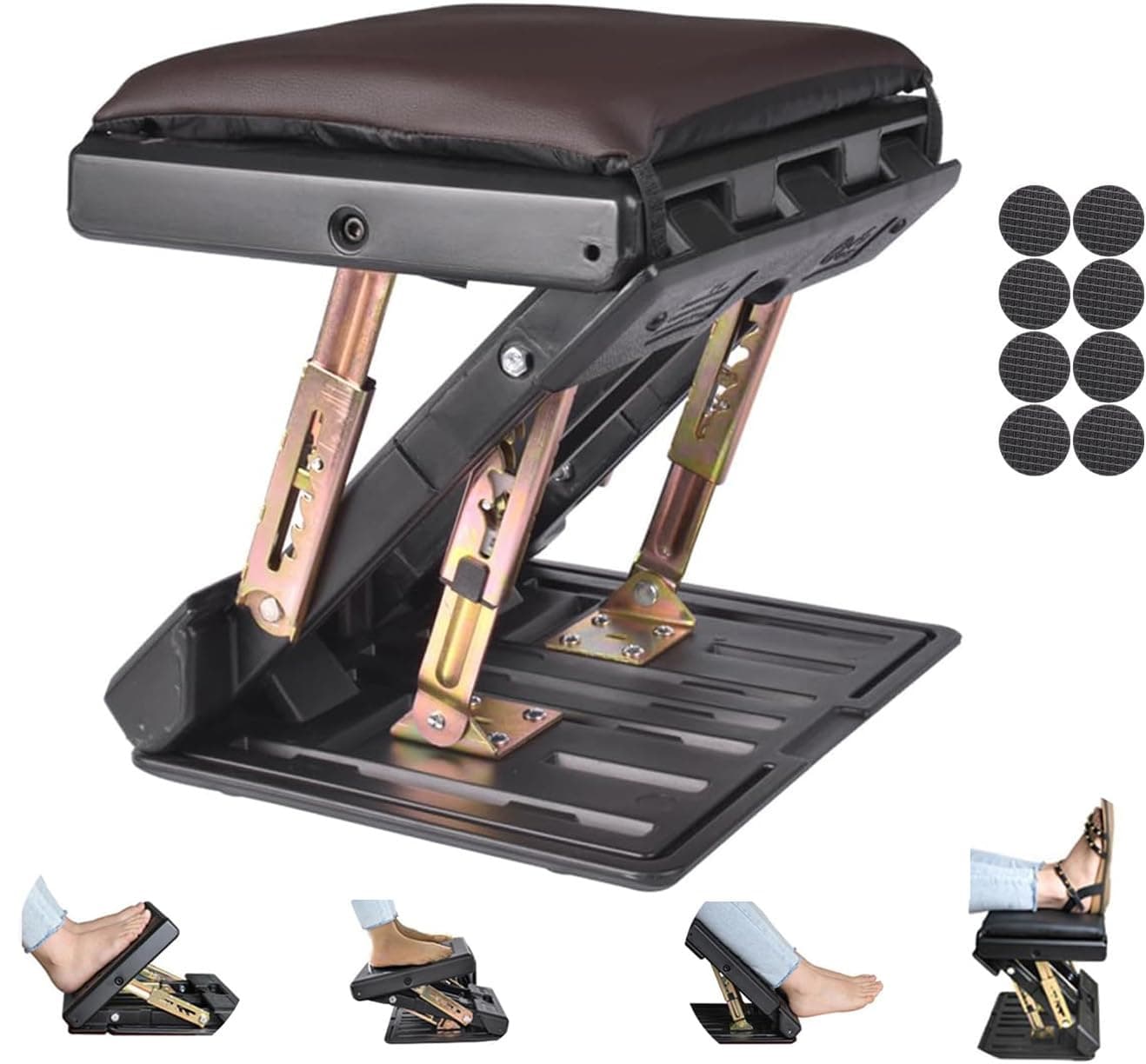 Foot Rest for Under Desk at Work 4-Level Height Adjustable, Ergonomic Foldable Footrest for Office, Gaming,Computer, Soft & Removable Pad Desk Foot Stool Suitable for All Seasons(Brown)