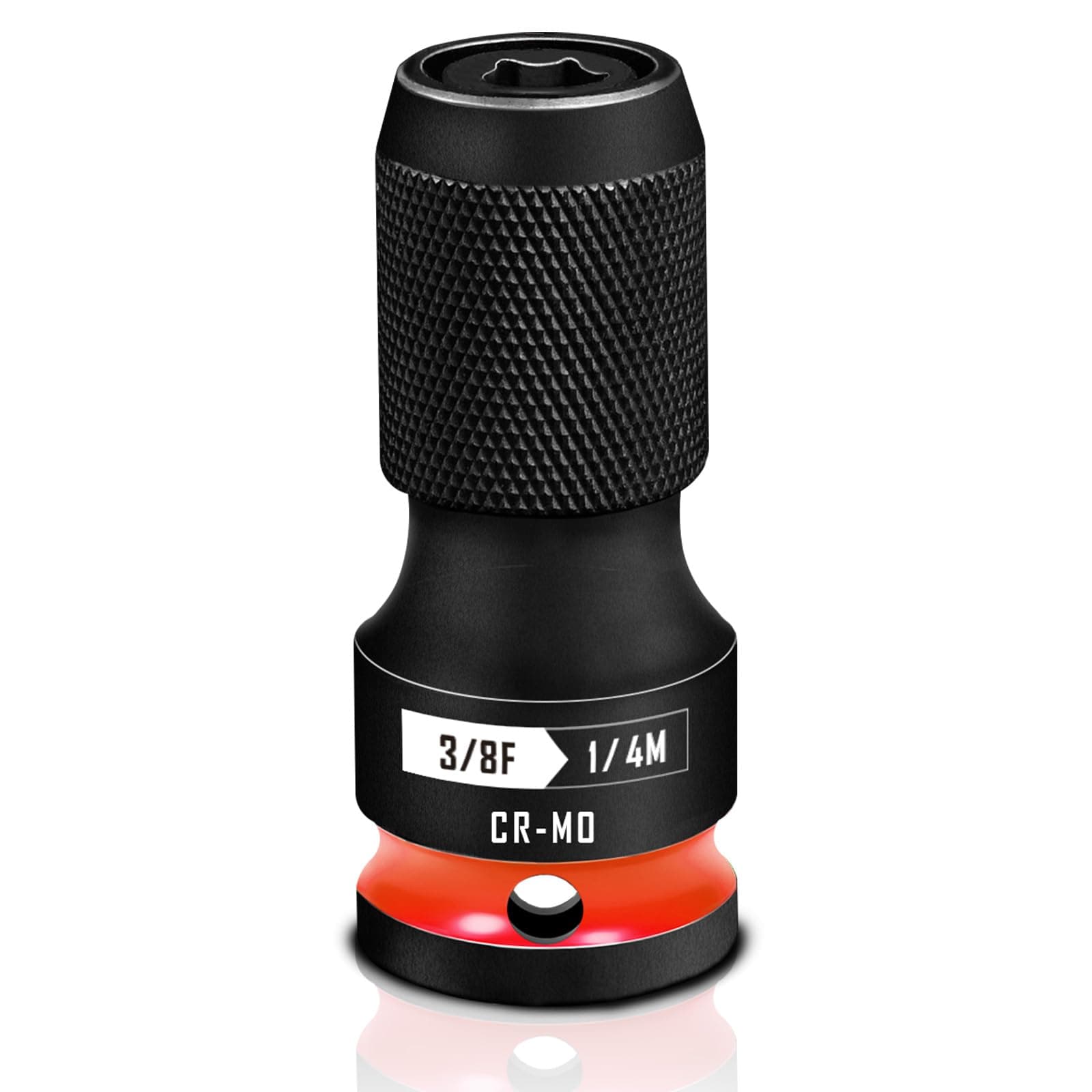 - Quick Release Impact Bit Holders 3/8-Inch Square Drive to 1/4-Inch Hex Socket Adapter, CR-MO Steel, Red