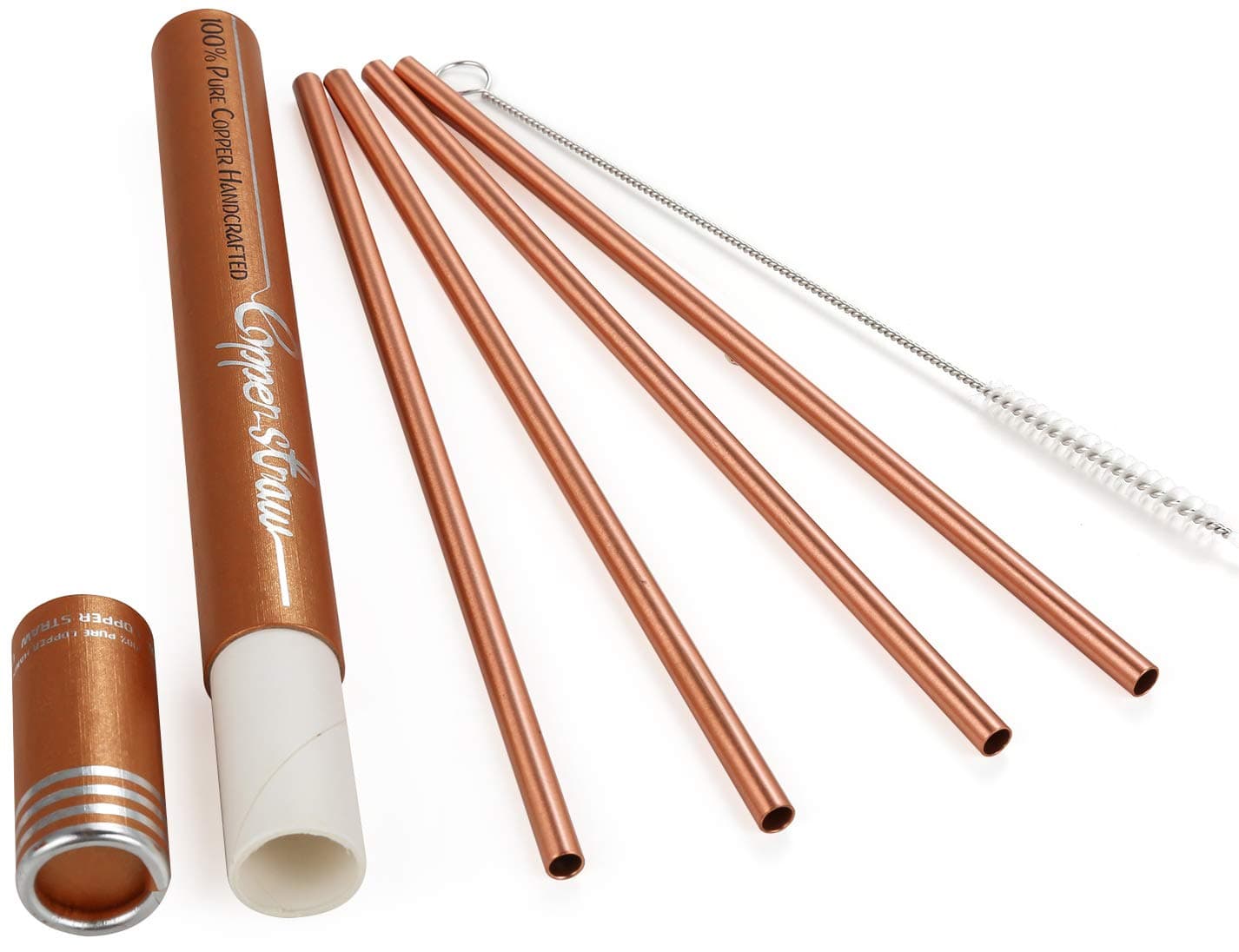 Azzel Copper Drinking Straws Gift Set Authentic Reusable Straight Perfect for Moscow Mule Cocktails (Set of 4), 8.5Inch