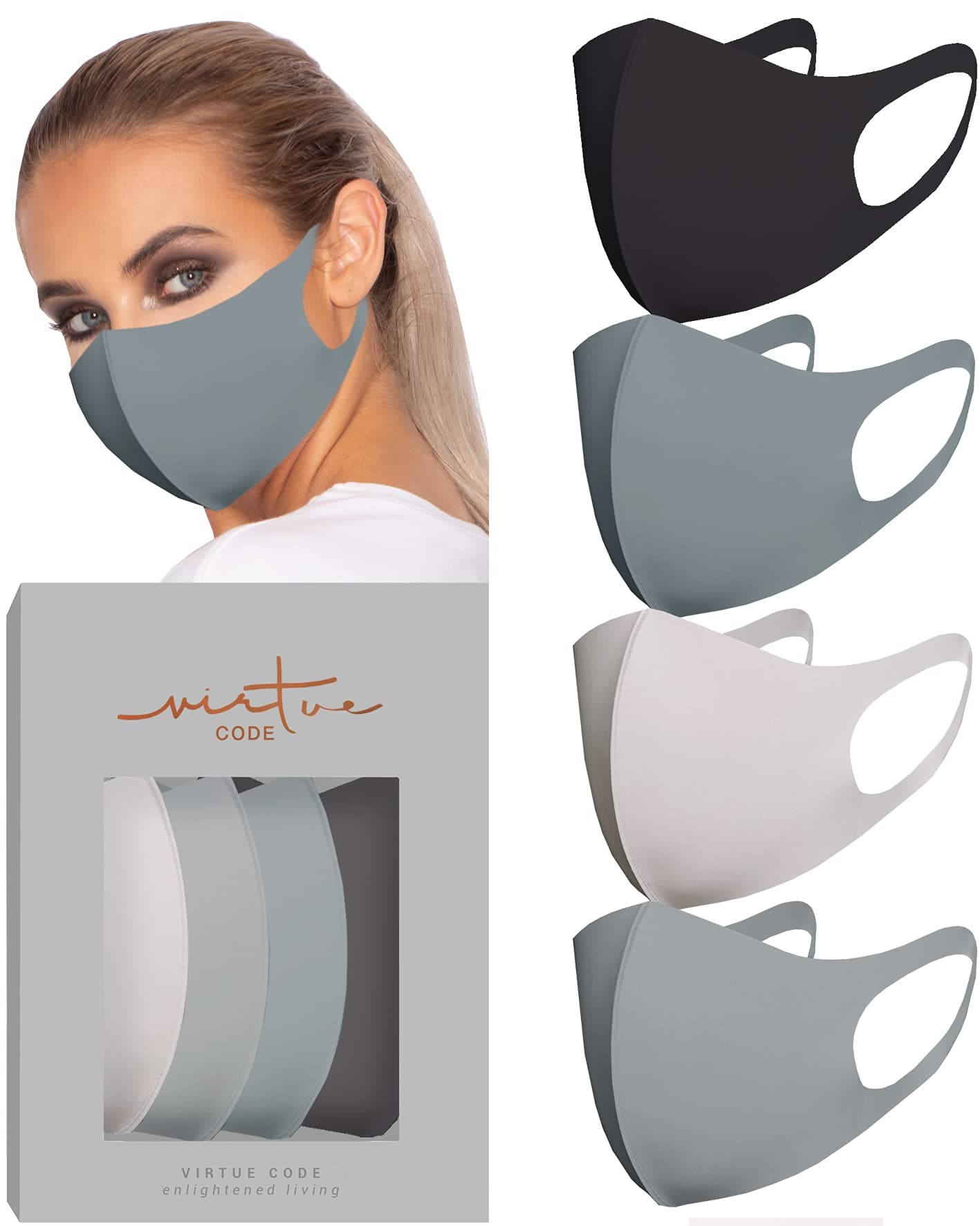 Virtue Code Second Skin Cloth Face Mask Pack. 4 Buttery Soft Masks Washable Fabric