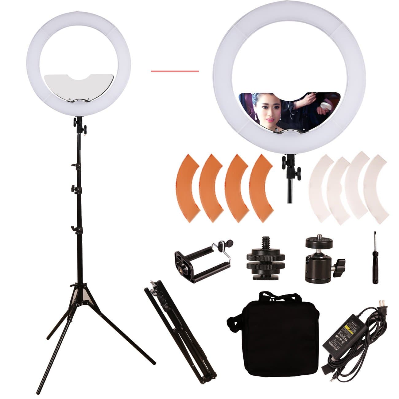18 inch 65W LED Ring Light Mirror Make Up Beauty Light Studio Video Light Photography Lighting with Stand Bag for Portrait Selfie,Wedding Photography, Night Video,YouTube, Camera/Phone Video