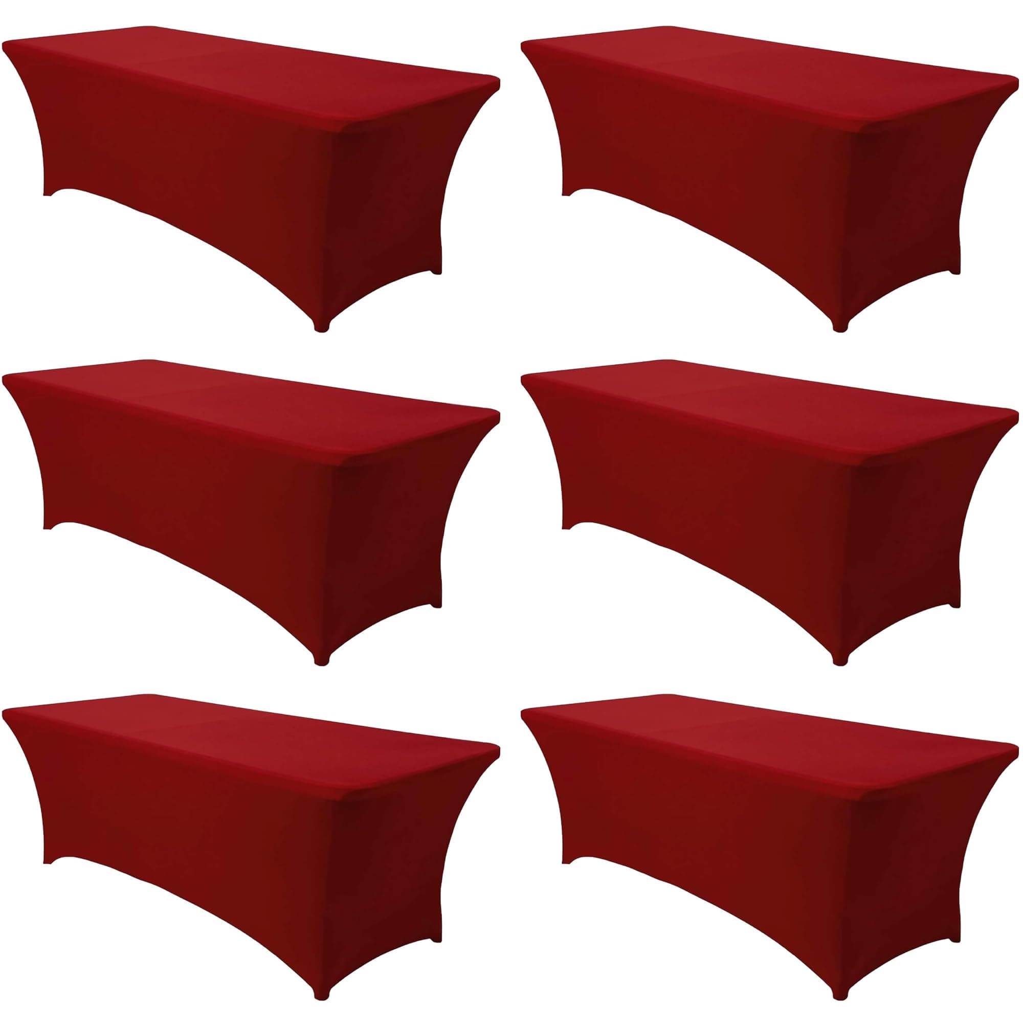 Obstal 6 Pack Stretch Spandex Table covers for 8 foot tables - 8 FT Universal Rectangular Fitted Tablecloth Protector for Wedding, Banquet, Party (Red, 96 Length x 30 Width x 30 Height Inches)