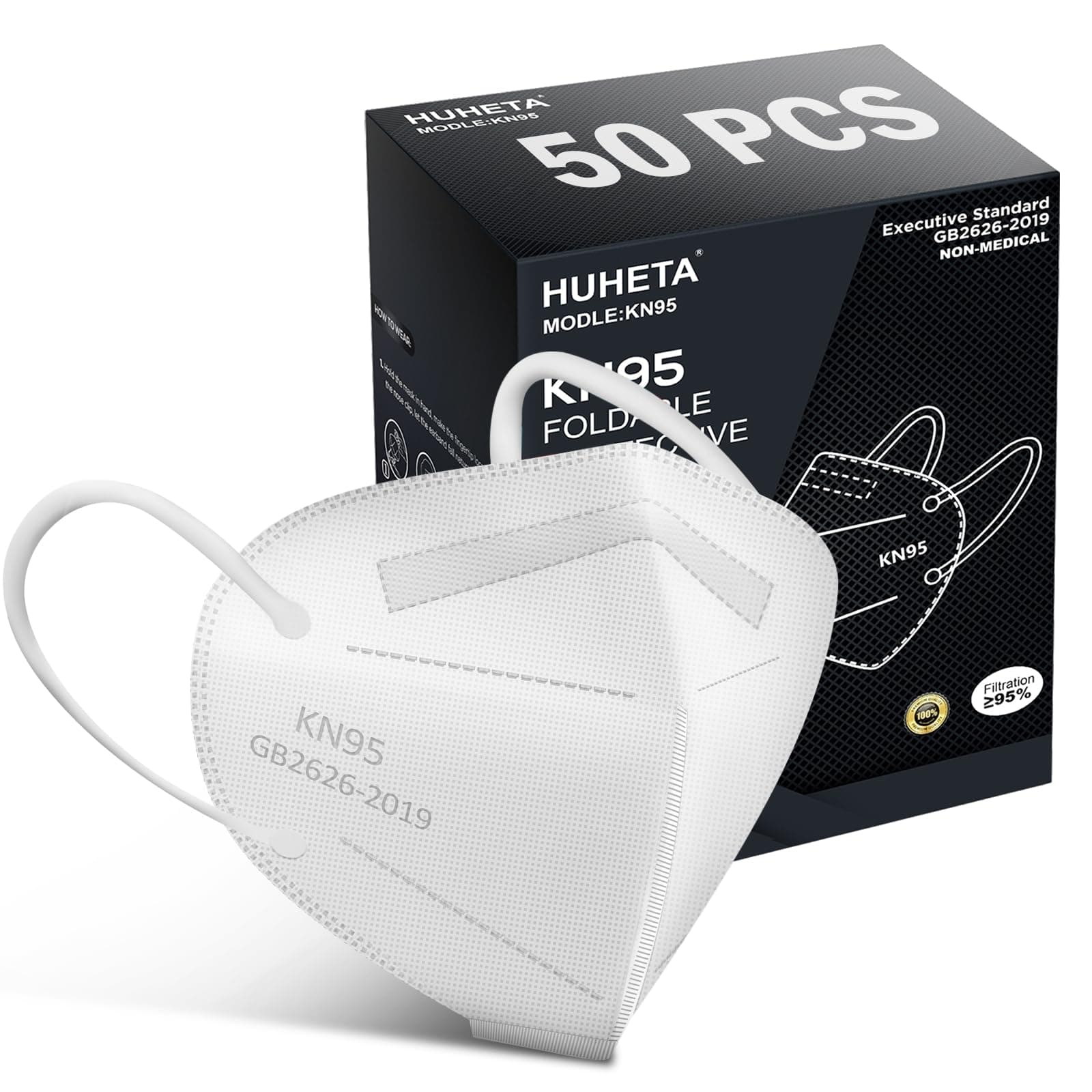 HUHETA 50 PCs KN95 Face Mask, 5-Layer Face Mask Filter Efficiency≥95%