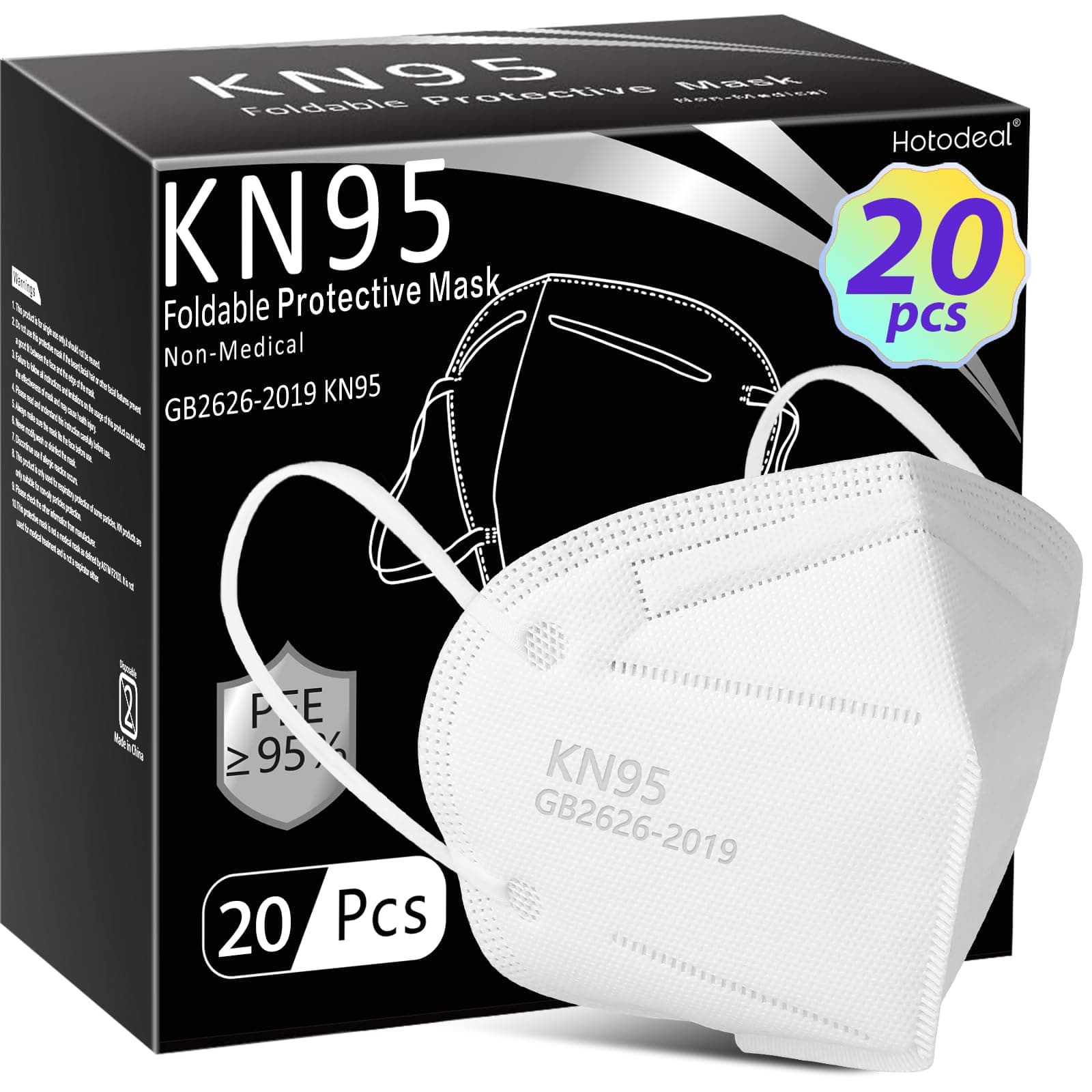 Hotodeal KN95 Face Mask 20 PCS,5 Layers Cup Dust Mask Against PM2.5 from Fire Smoke, Dust, for Men, Women, Essential Workers(White)