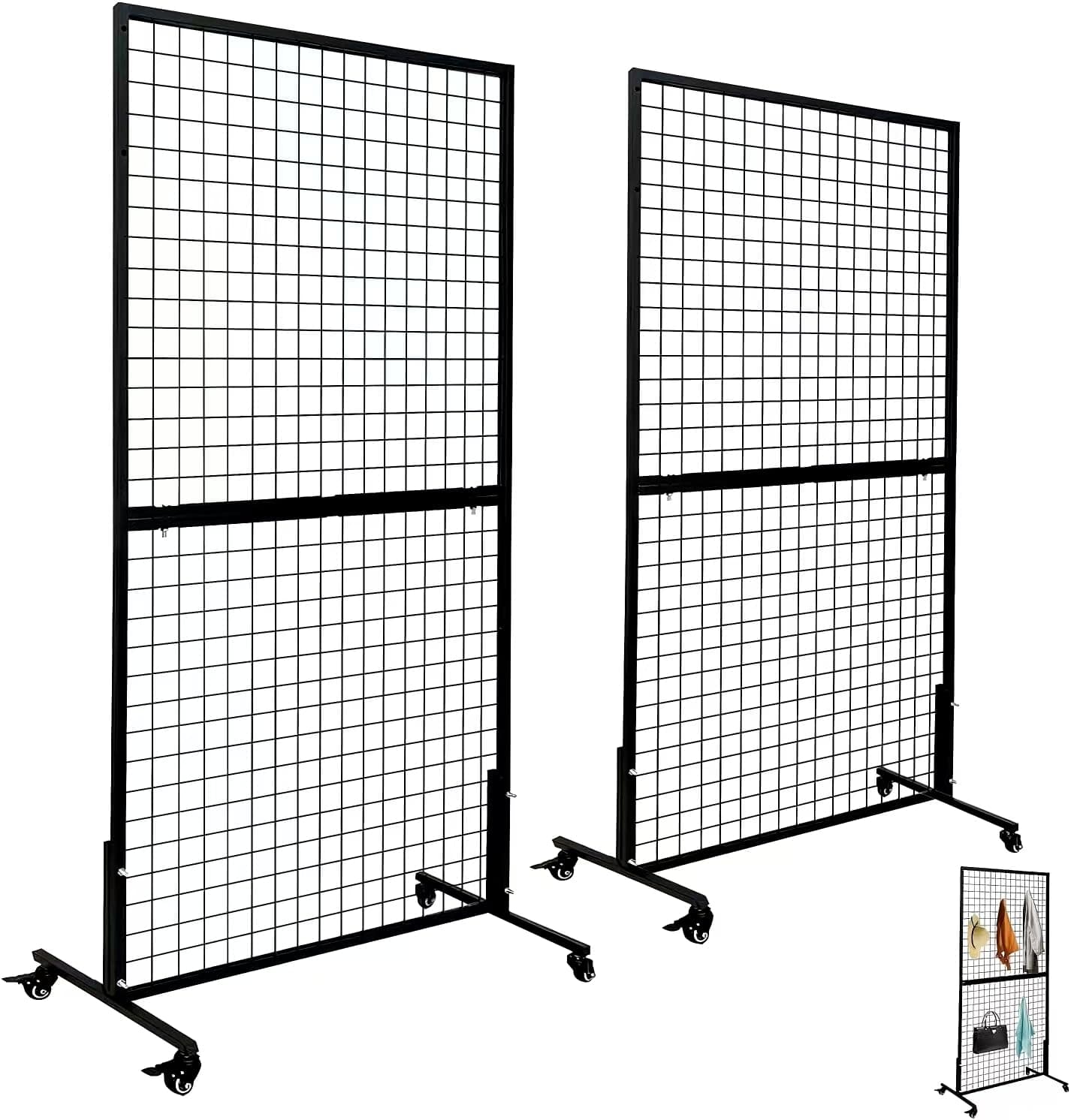 Grid wall Panel Display Stand 3' x 6' Wire Gridwall Display Racks with T-Base Floorstanding Sturdy Wire Grid Wall Panels for Retail Displays Craft Shows 2-Pack Black