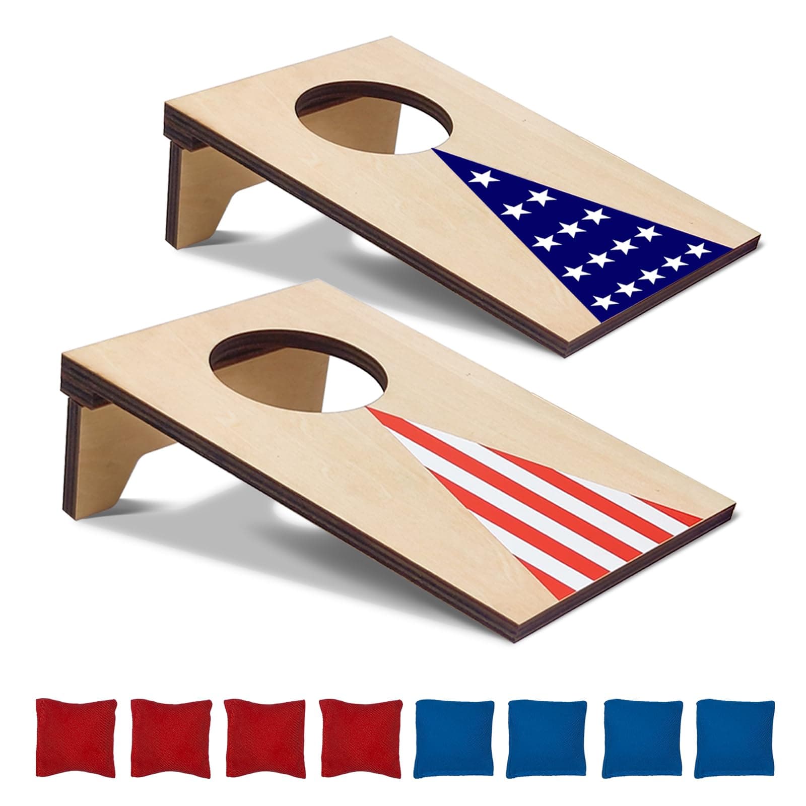 2PCS Mini Tabletop Cornhole Boards Toy, 4.7" W x 7.7" L Wooden Desktop Toss Game with 8 Bean Bags, Portable Game Set for Travel Home Office