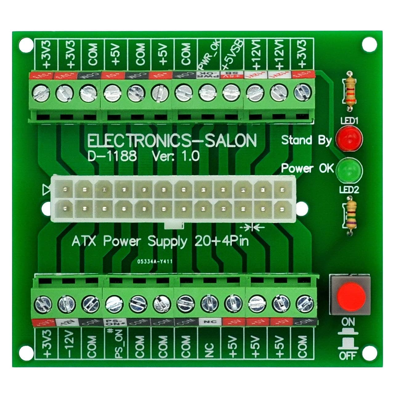 Electronics-Salon D-1188 24/20-Pin ATX DC Power Supply Breakout Board Module