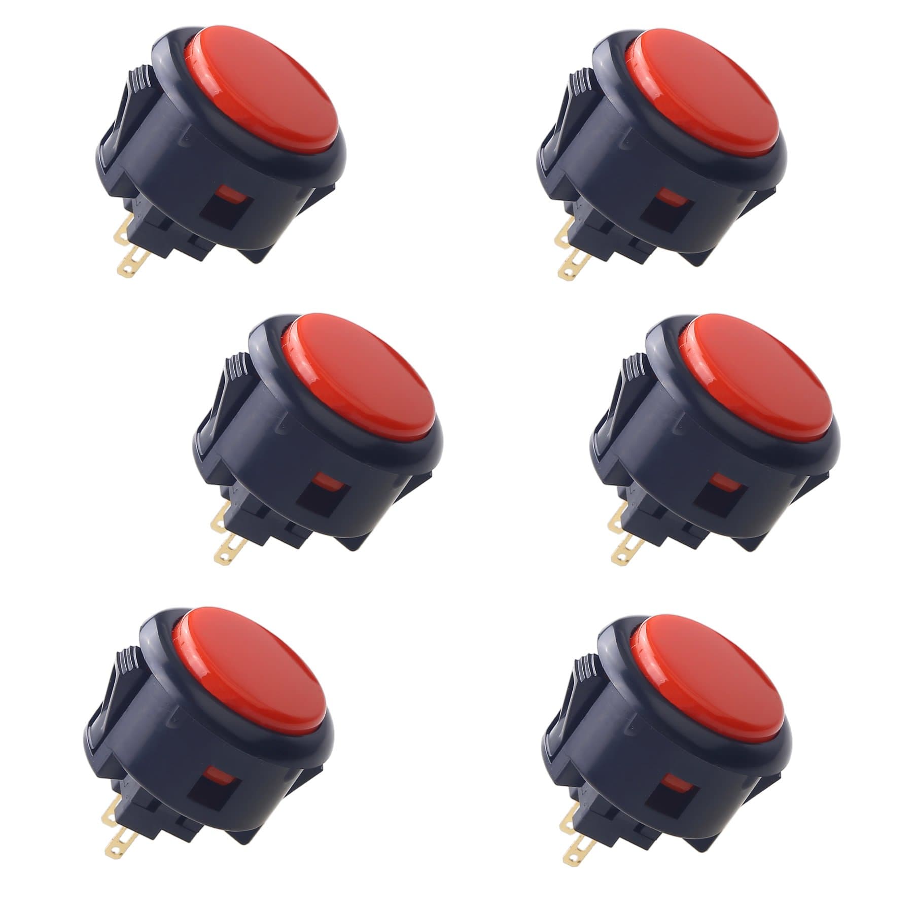 6 pcs OBSF-30 Original Push Button 30mm - for Arcade Jamma Video Game & Arcade Joystick Games Console (Black & Red) S@NWA