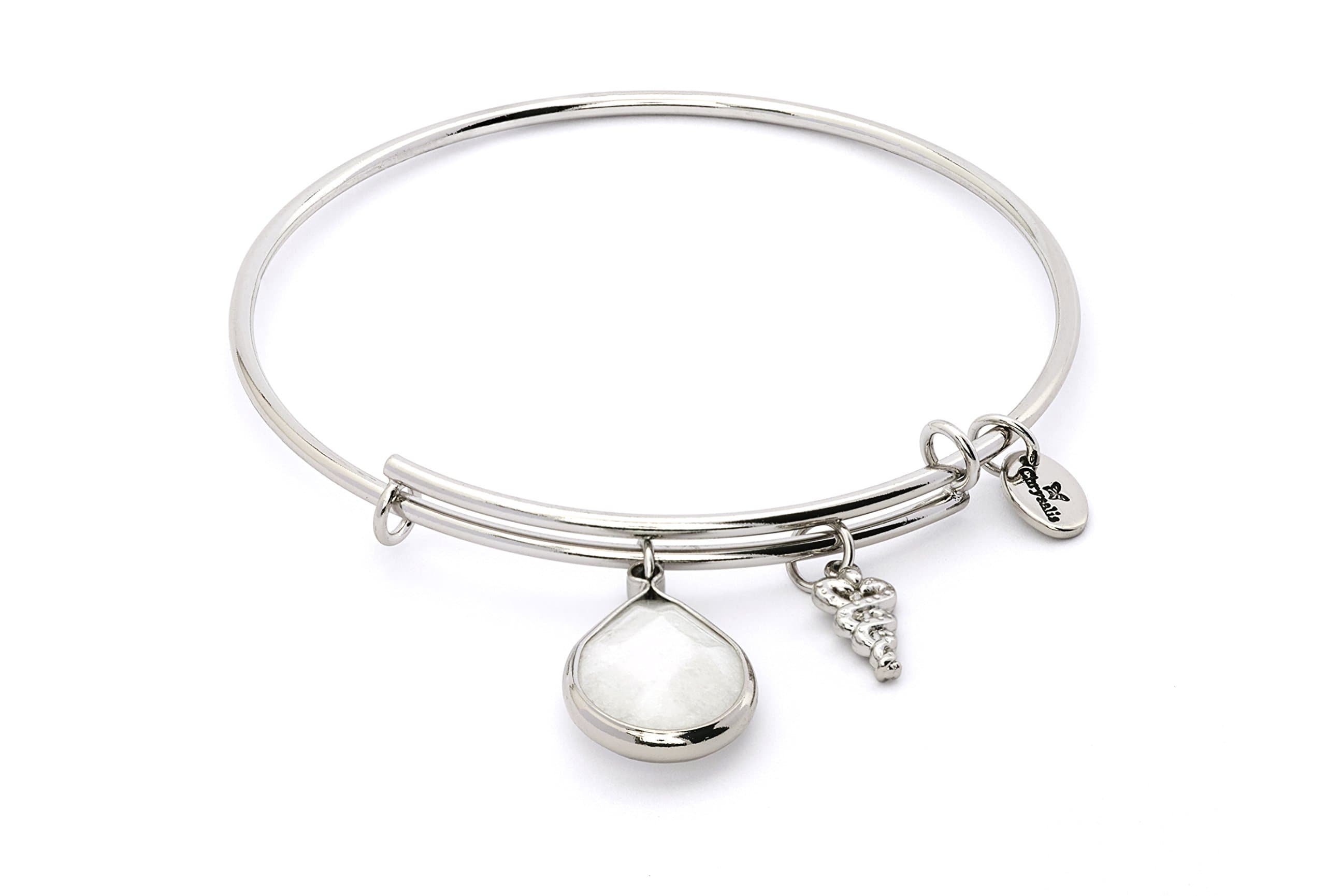 Chrysalis Lunar June White Jade Brass Plated Expandable Bangle