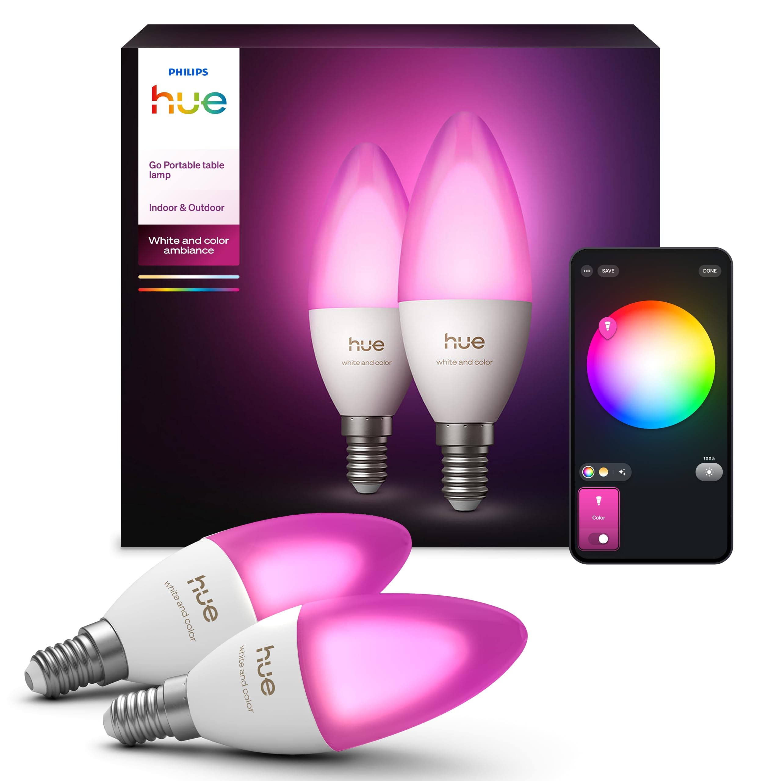 Philips Hue 5.3W B39 E14 Colour Smart LED 2-Pack Bulbs