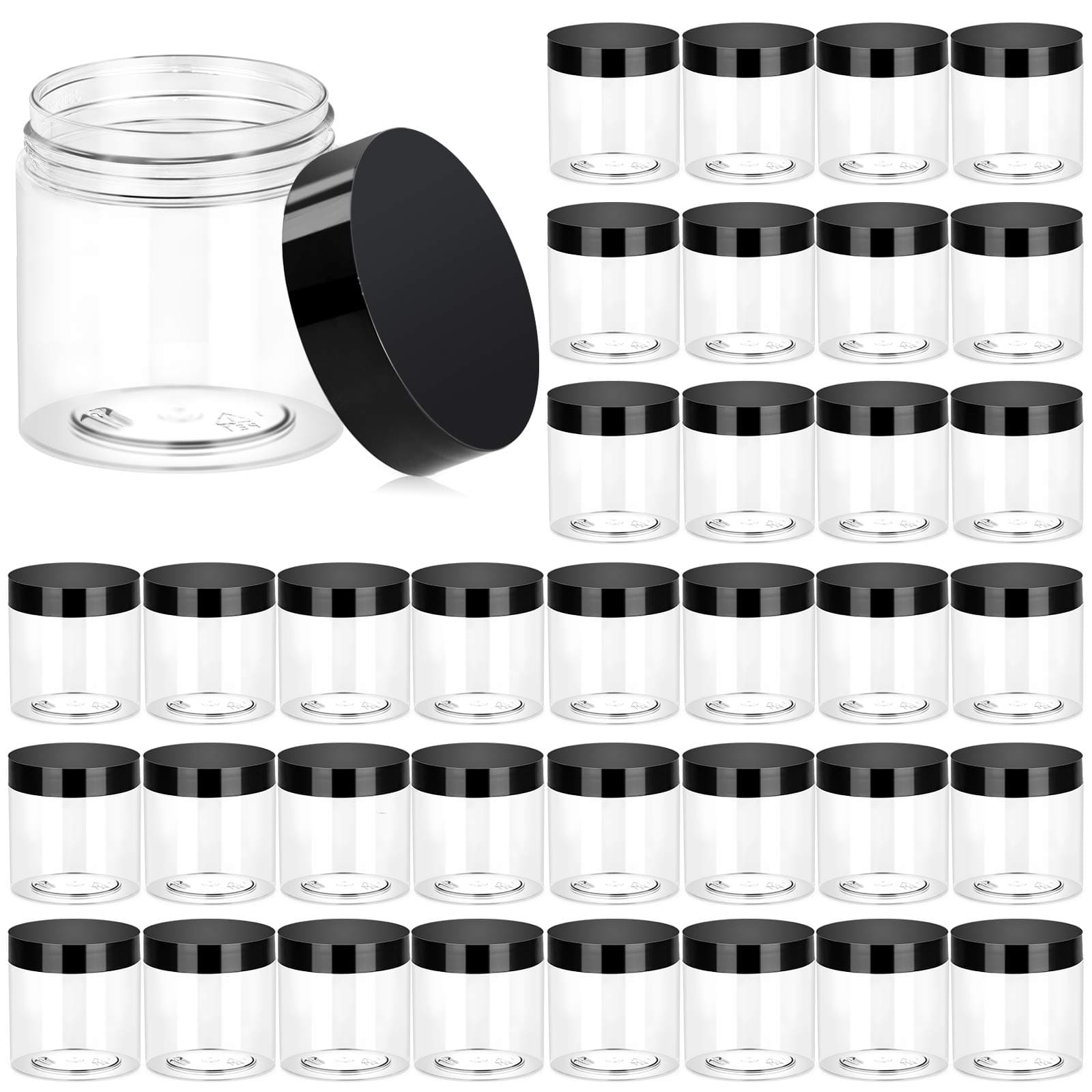 Eternal Moment 36 Pack 4 OZ Plastic Jars Round Clear Cosmetic Container Jars with Lids, Plastic Slime Jars for Lotion, Cream, Ointments, Makeup, Eye shadow, Rhinestone, Samples, Pot, Travel Storage