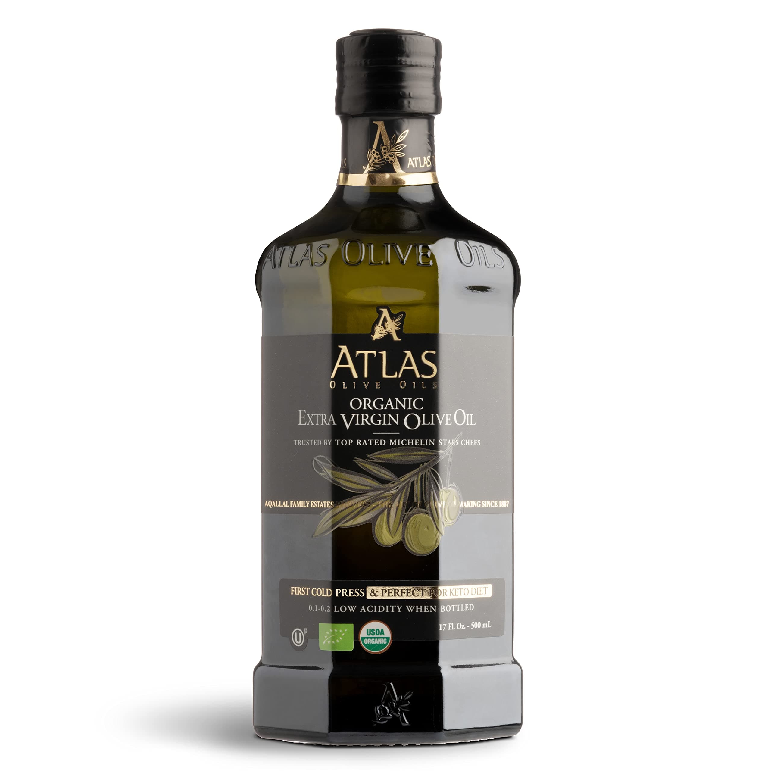 A ATLAS OLIVE OILS Organic Cold Pressed Moroccan Extra Virgin Polyphenol Rich | EVOO From Morocco, Newly Harvested Unprocessed from One Single Family Farm | Trusted by Michelin Star Chefs | 2 Ounce