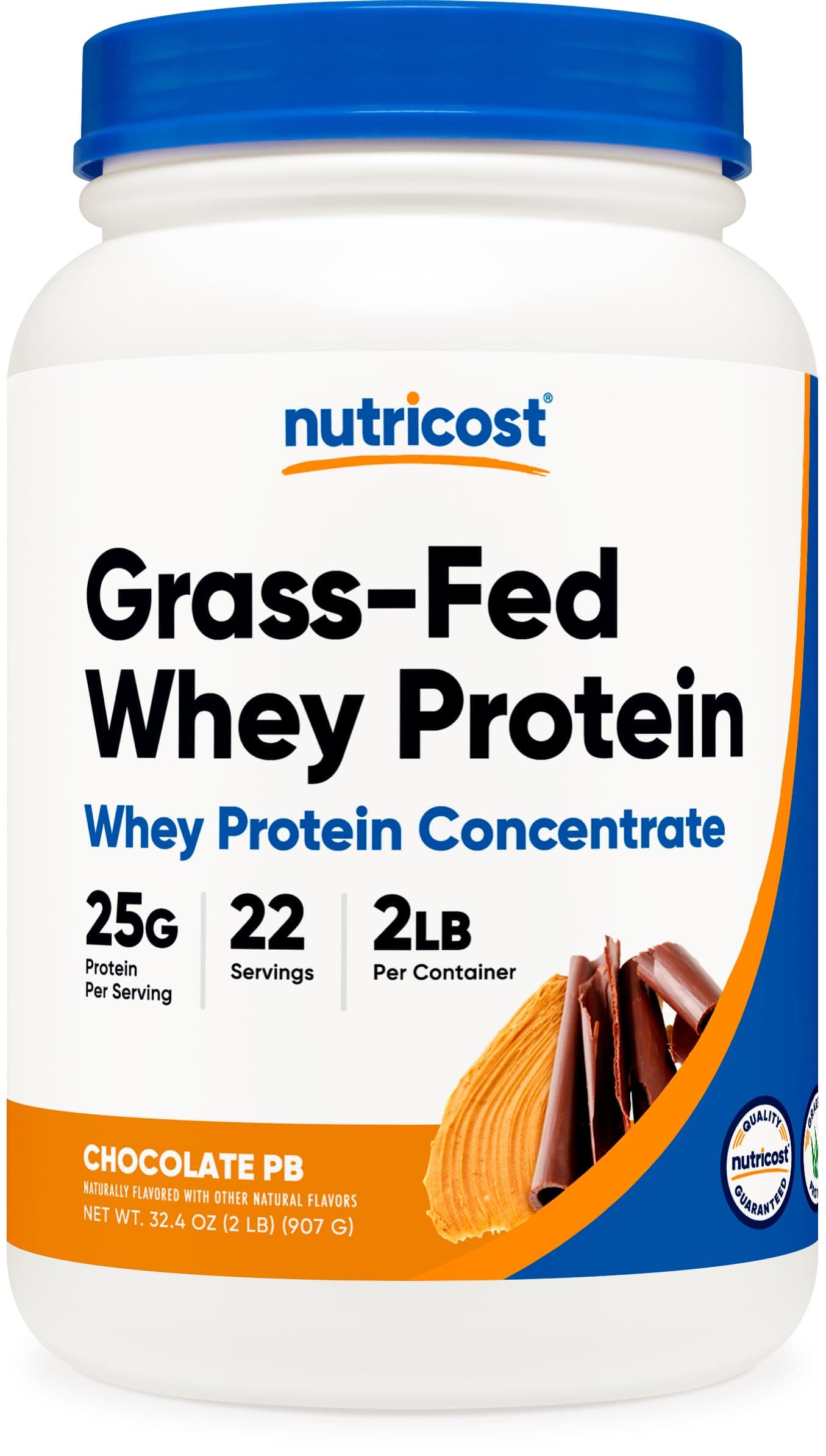 Grass-Fed Whey Protein Concentrate (Chocolate Peanut Butter) 2LBS - Post Workout Powder Supplement, Non-GMO