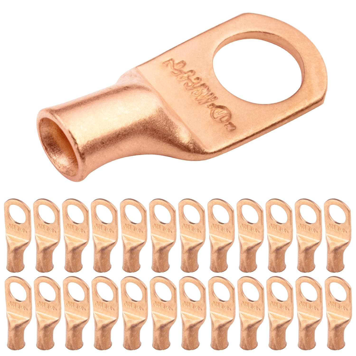 SELTERM 25pcs 6 AWG 3/8" Stud Battery Lugs, Ring Terminals, Heavy Duty Copper Wire Lugs, Battery Cable Ends, 6 Gauge Ring Terminal Connectors, UL Bare Copper Eyelets Electrical Battery Cable Lugs