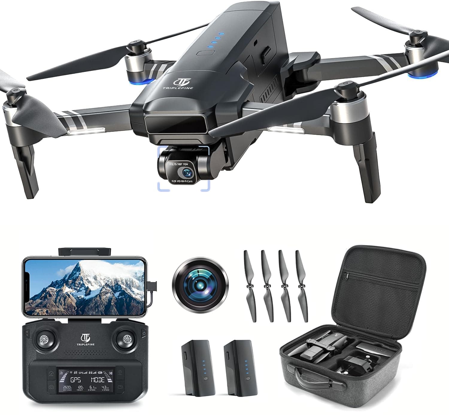 TF35 PRO 2-Axis Gimbal Drone with Camera for adults 4k, 2 Batteries 80-Min Flight Time, 11500 FT Range Transmission, 4K/30FPS EIS Camera, GPS Drone with Brushless Motors, FAA Certification Completed