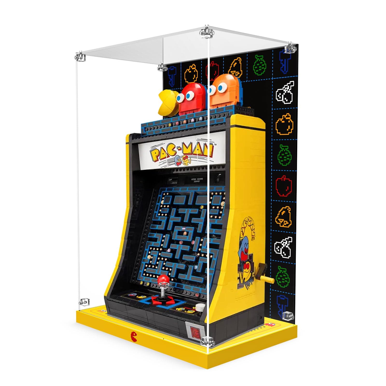 Acrylic Display Case for Lego Pac-Man Arcade Machine Building Toy Set, Dustproof Display Box for Lego Pac-Man Arcade Machine 10323, Customized Decorative Box & HD Painted Background